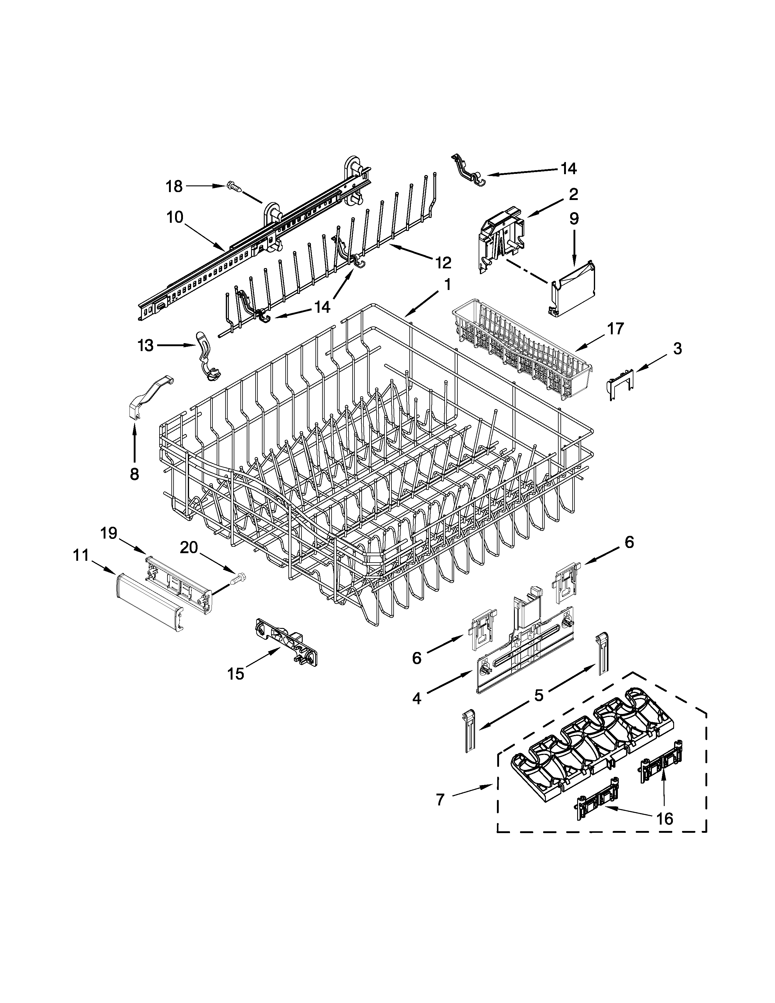 Upper rack and track parts