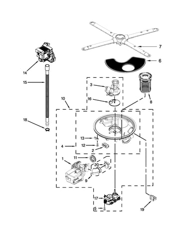 Pump, washarm and motor parts