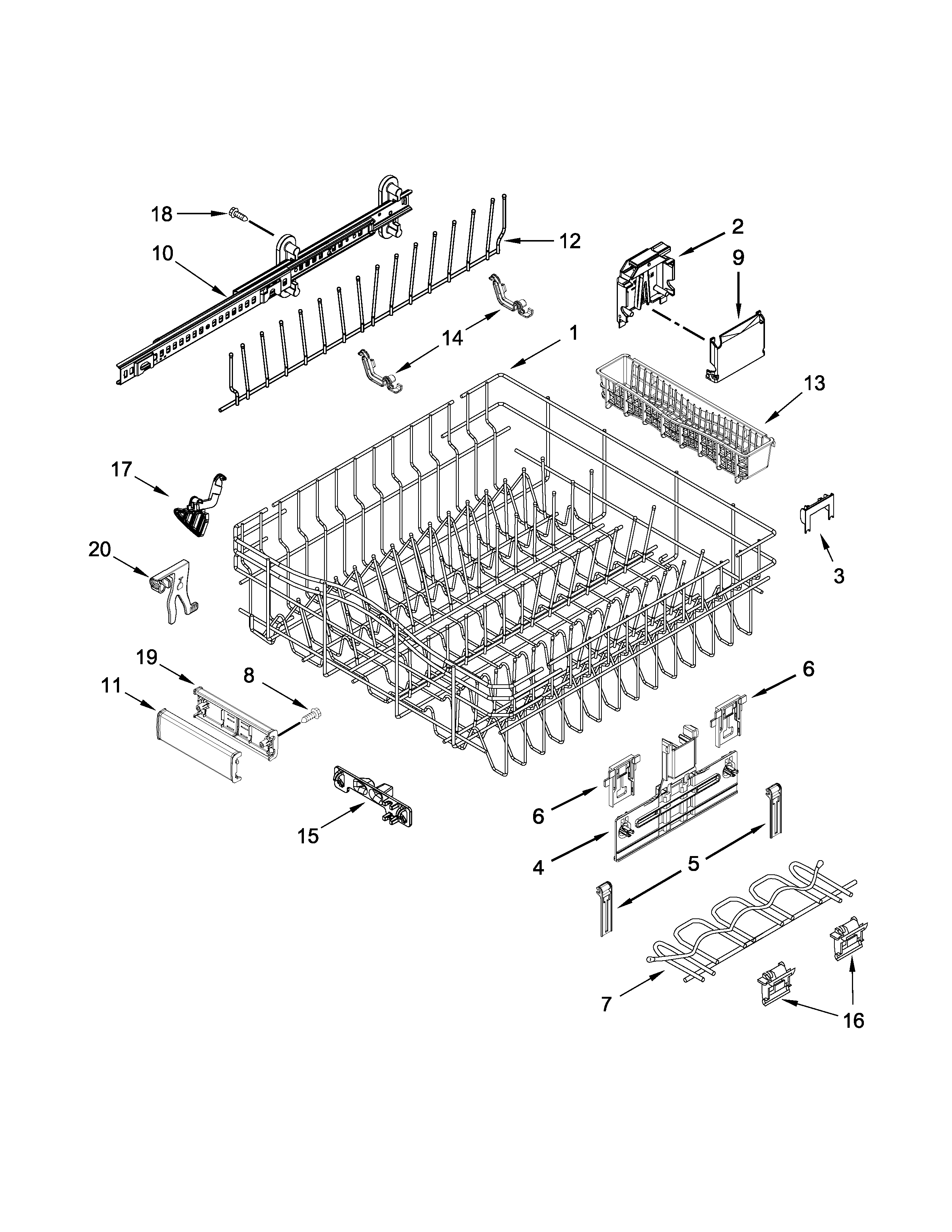 Upper rack and track parts