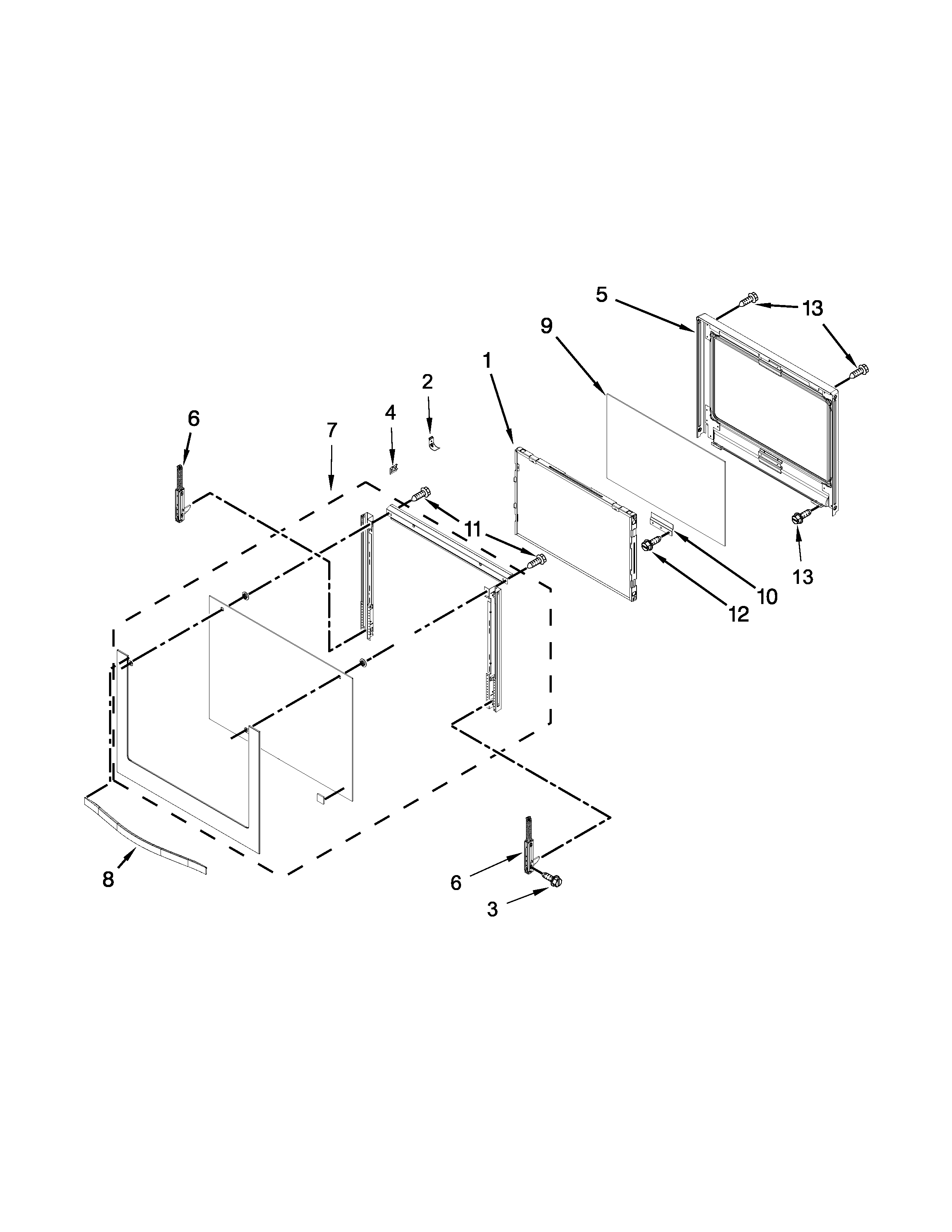 Upper oven door parts