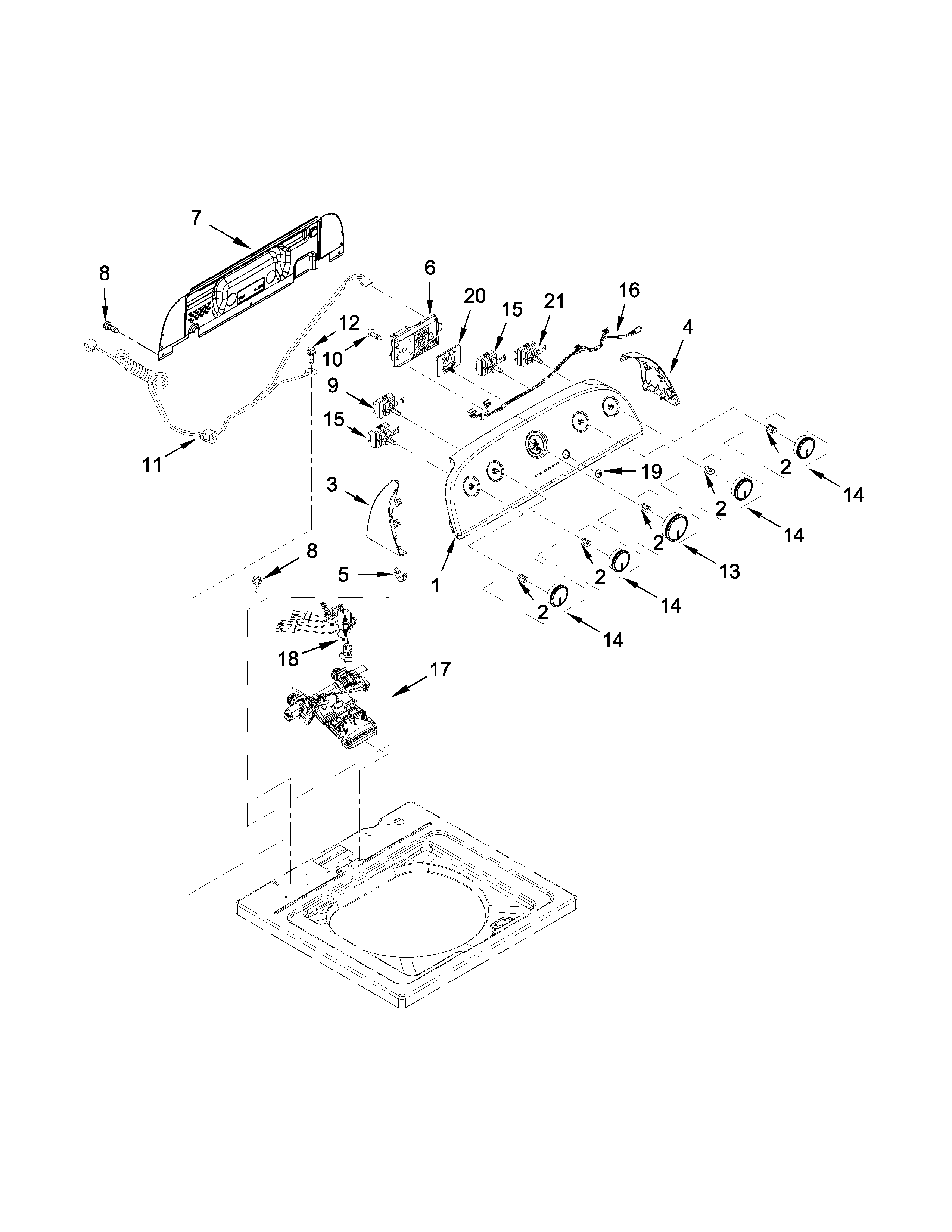 Controls and water inlet parts