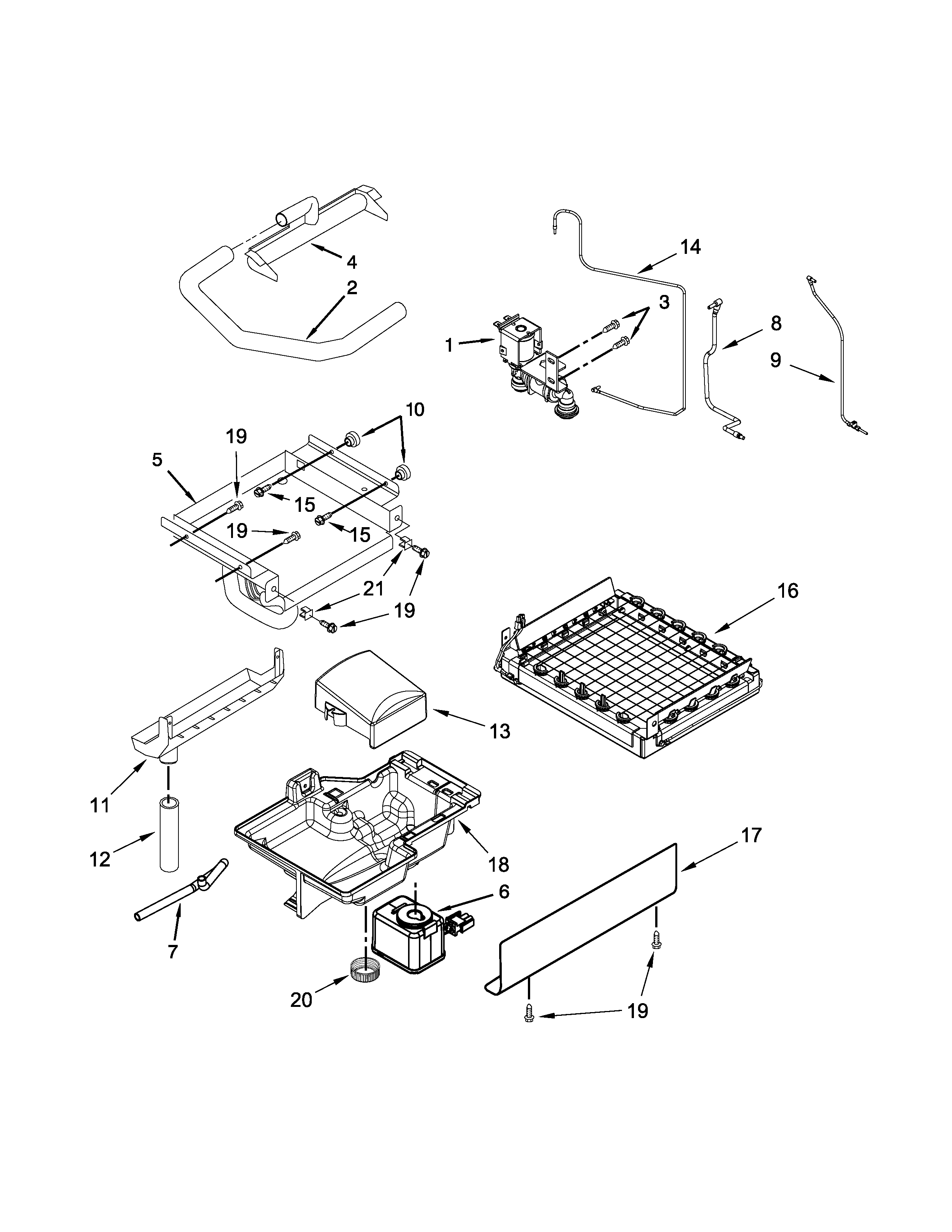 Evaporator, grid, and water parts