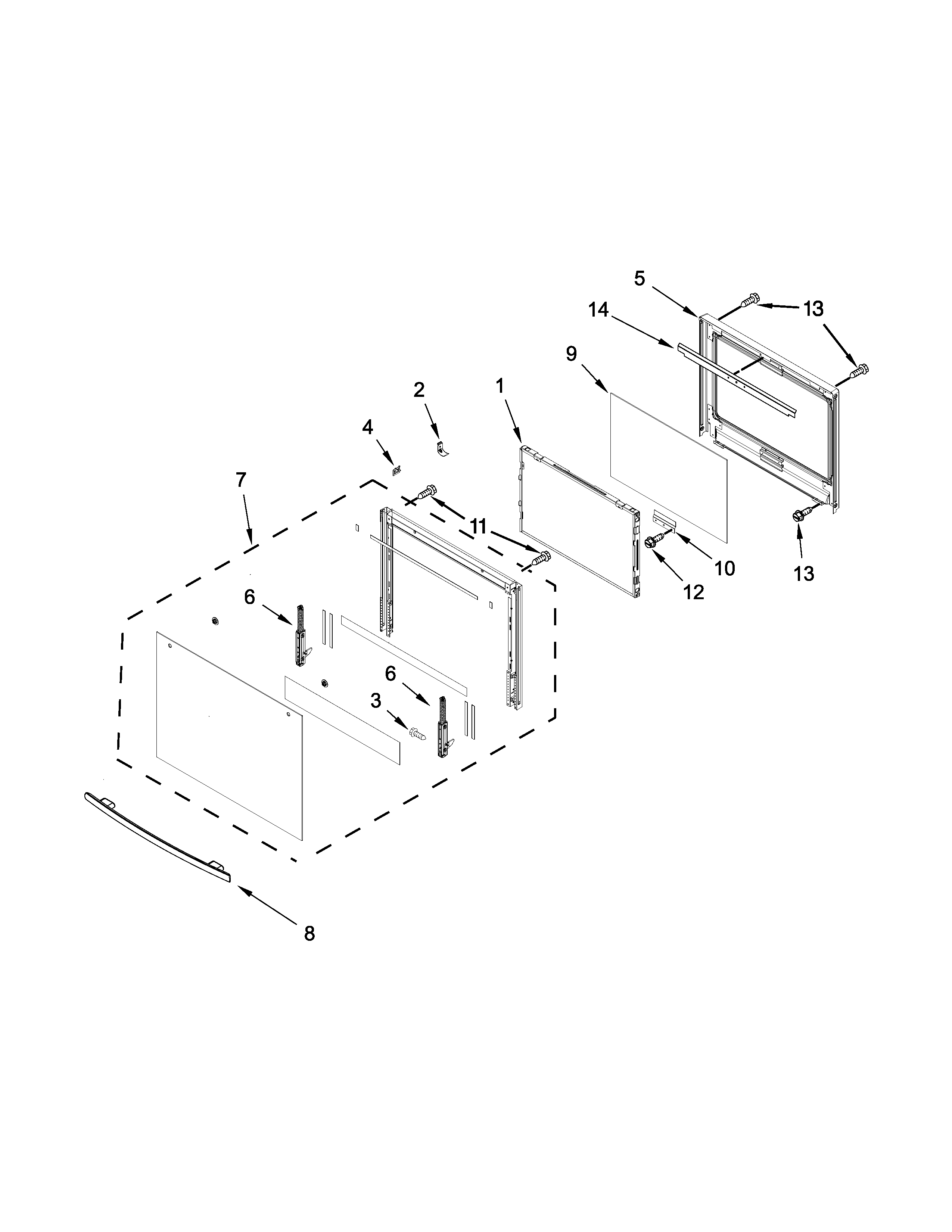 Upper oven door parts