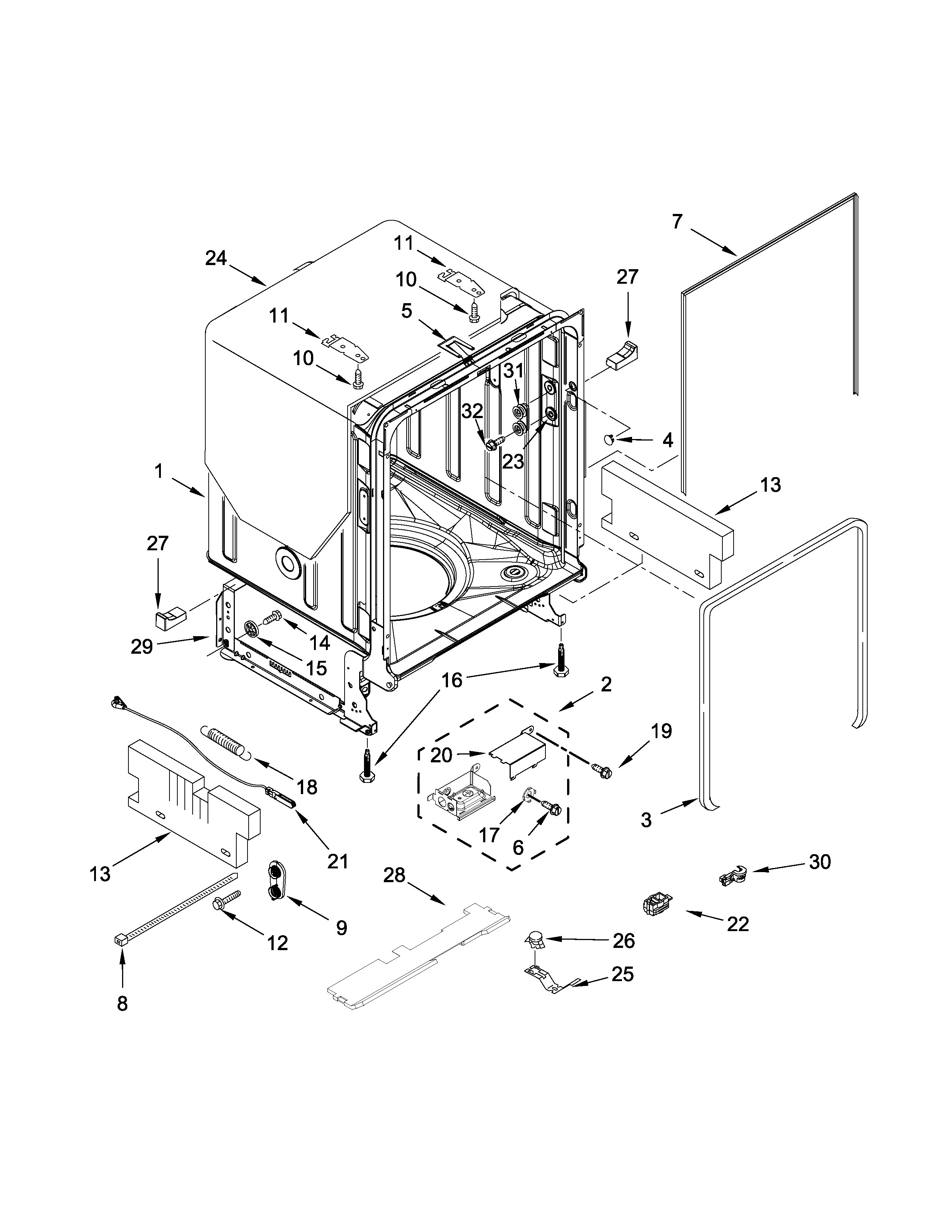 TUB AND FRAME PARTS