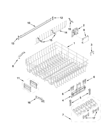 Upper rack and track parts
