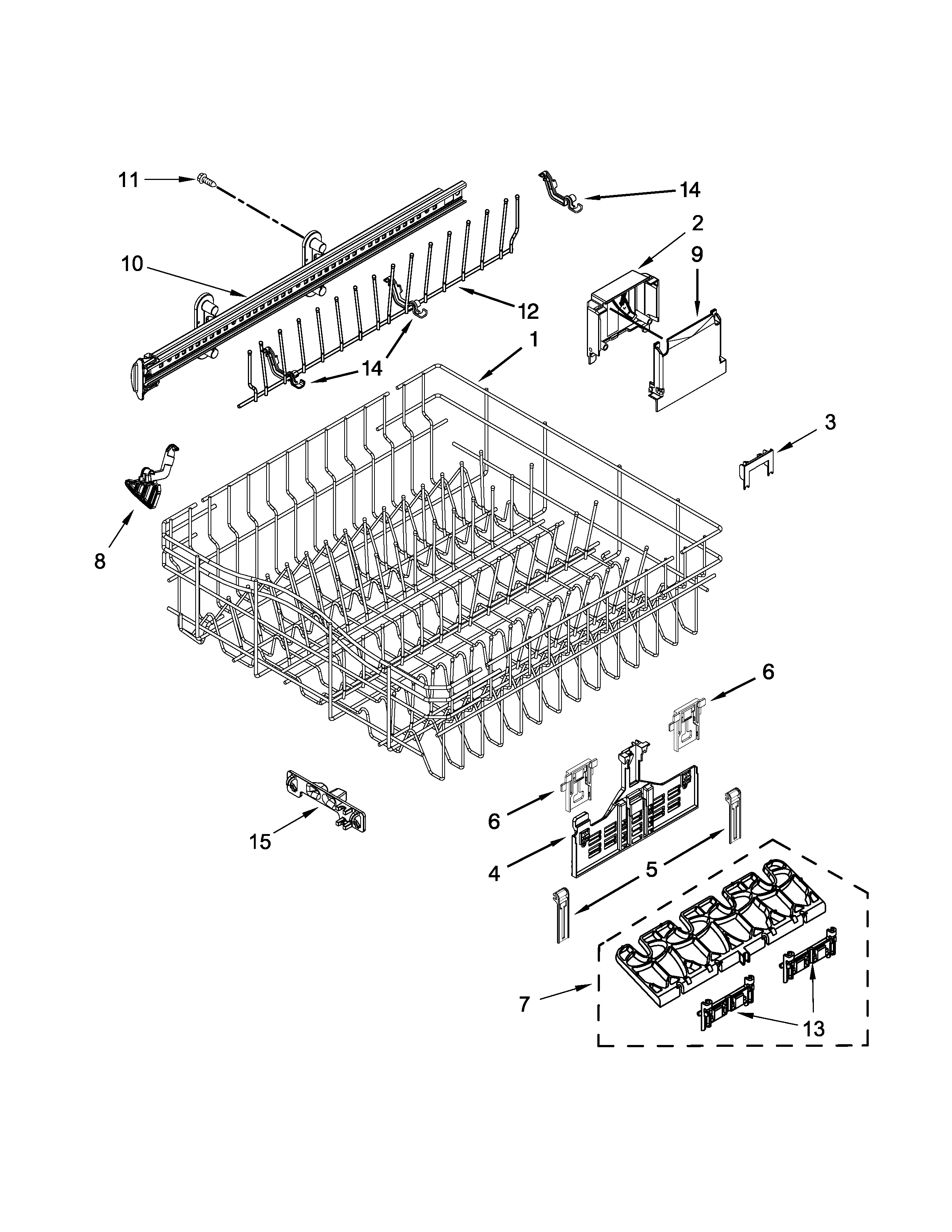 Upper rack and track parts