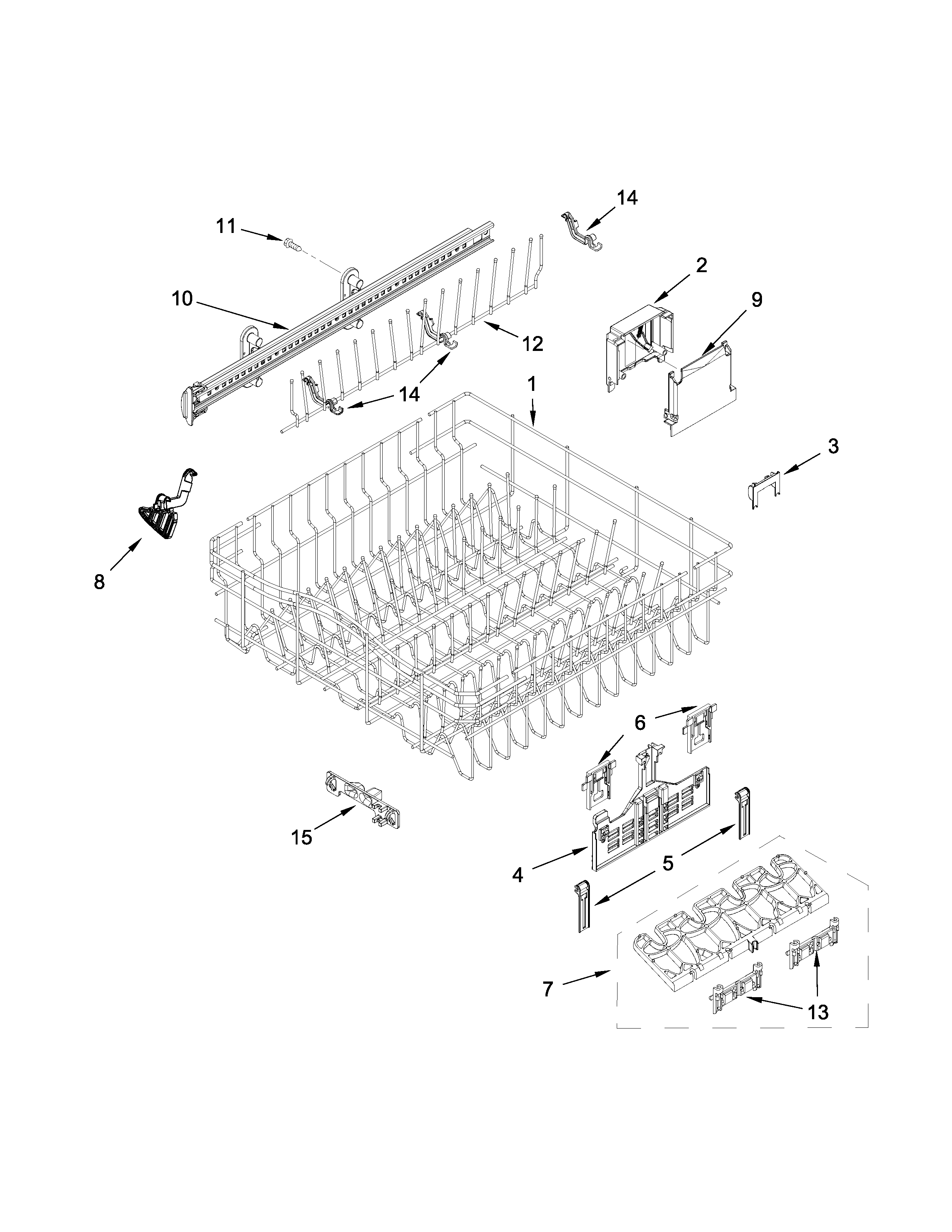 Upper rack and track parts
