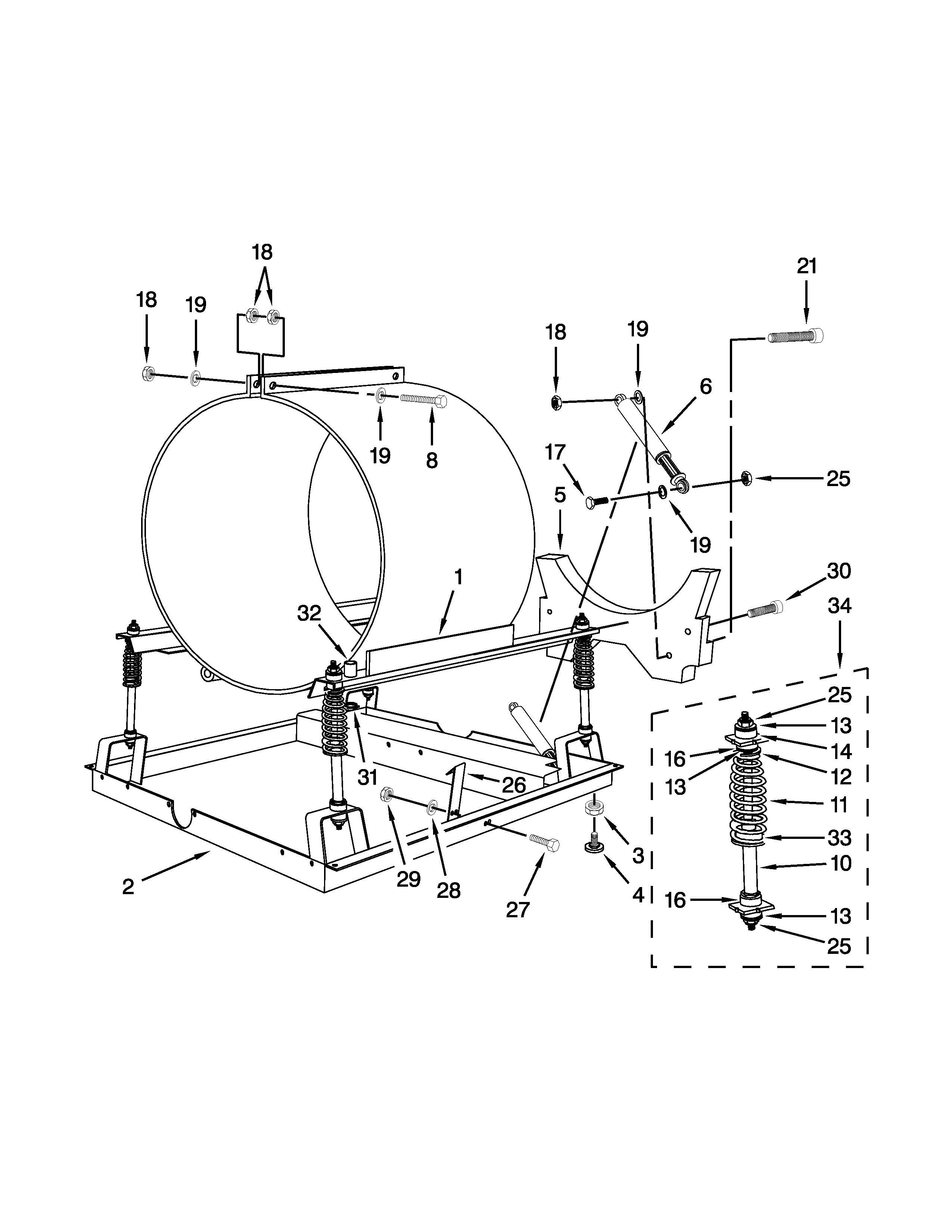 Frame and tub support parts