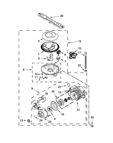 Pump, washarm and motor parts