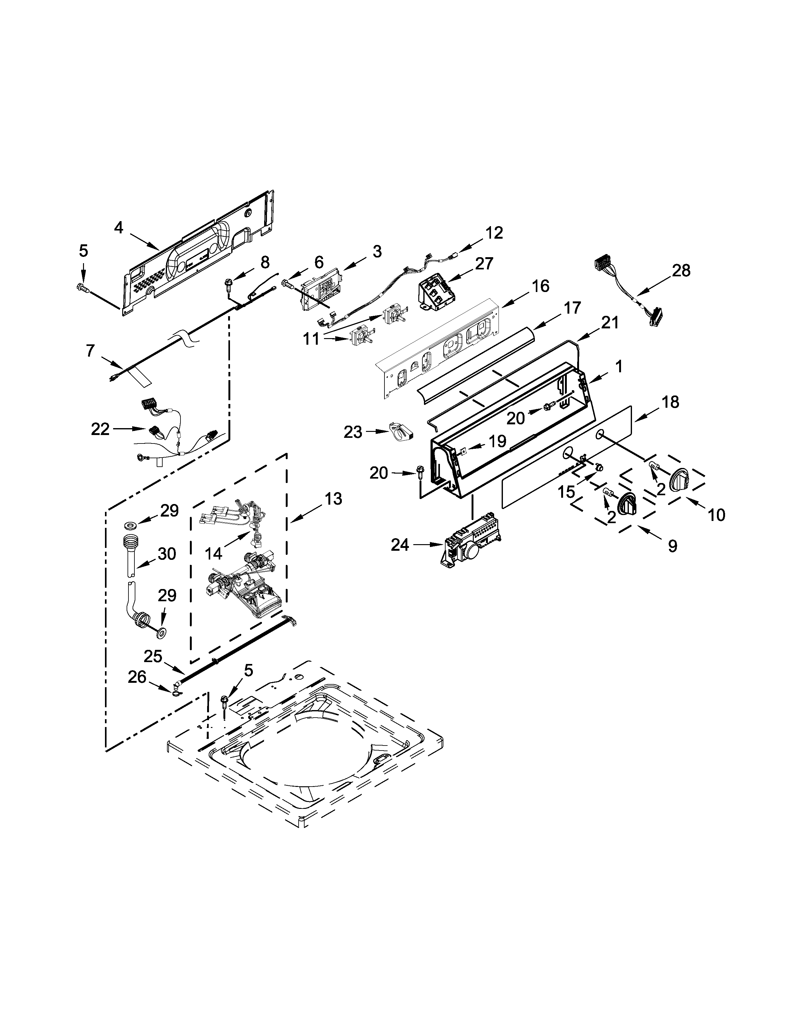 Controls and water inlet parts