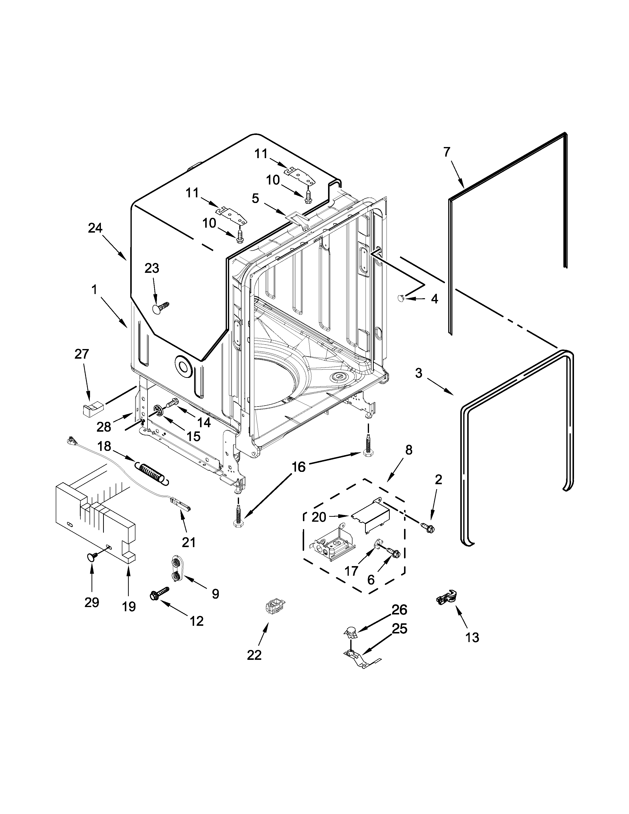 TUB AND FRAME PARTS