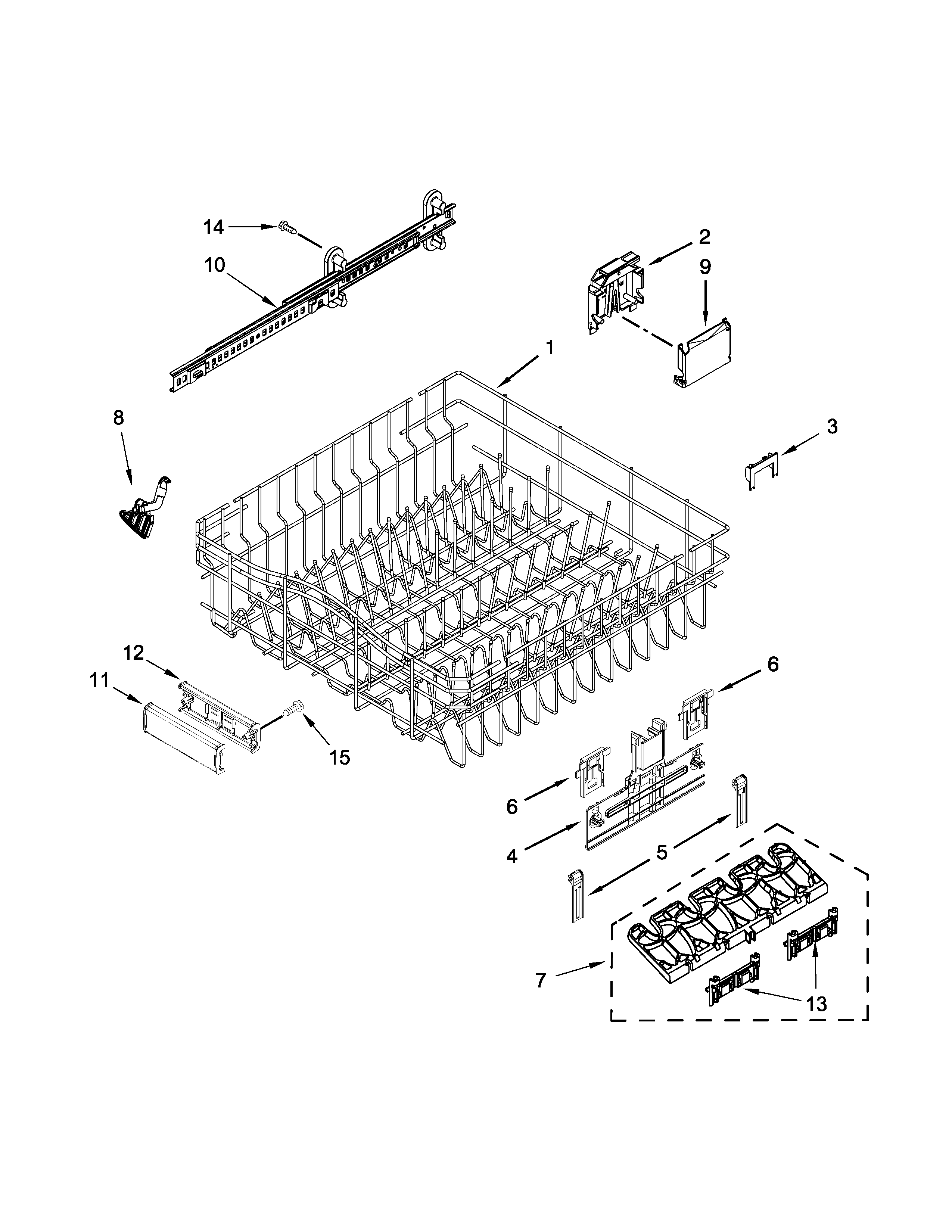 Upper rack and track parts