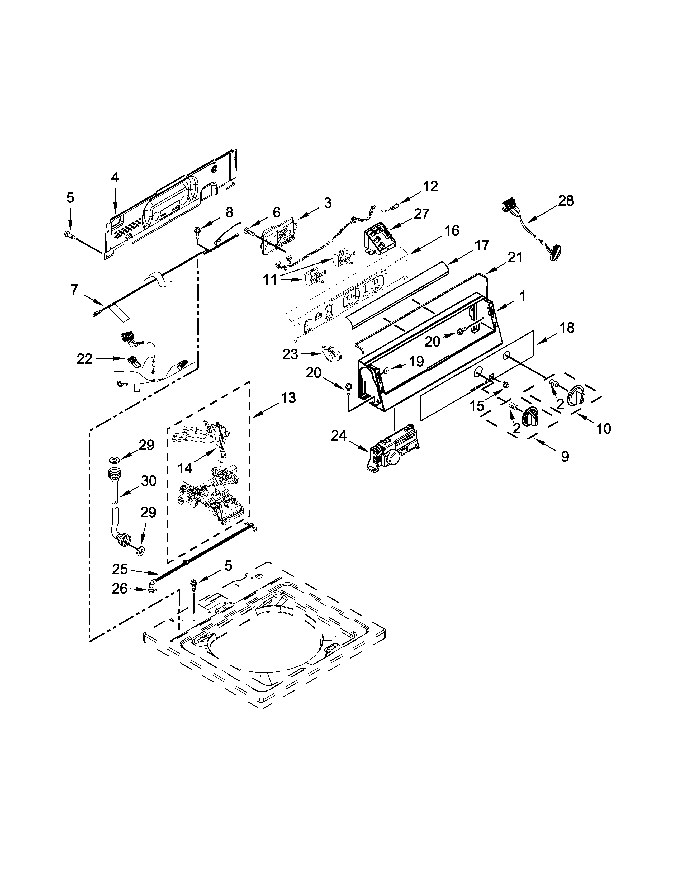 Controls and water inlet parts