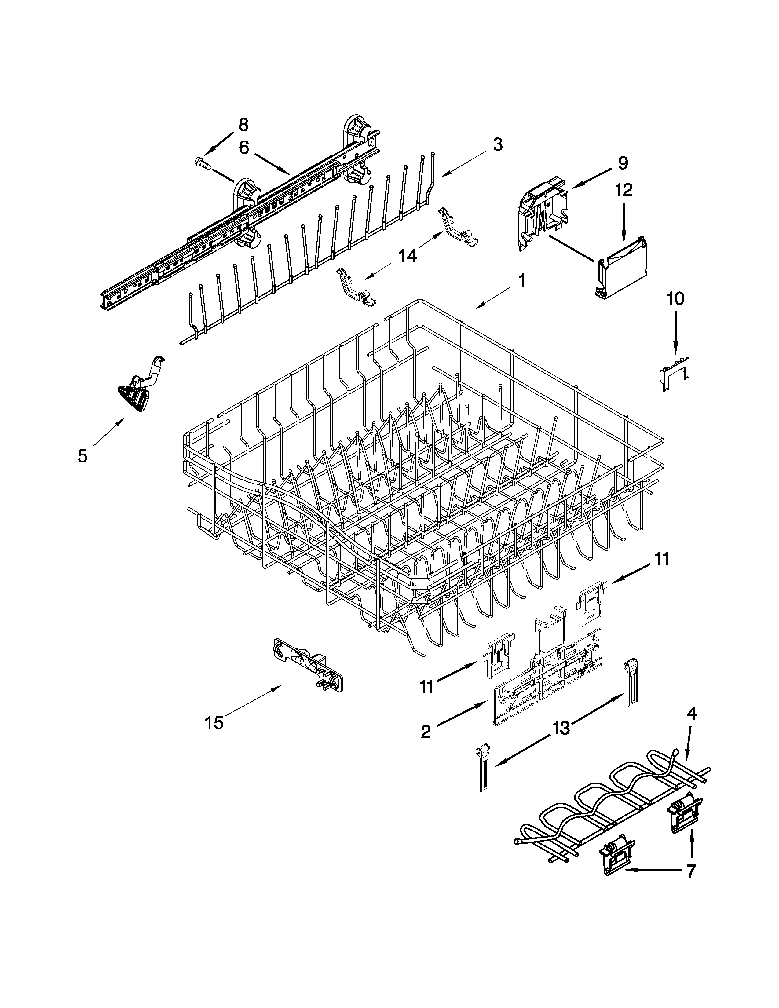 Upper rack and track parts