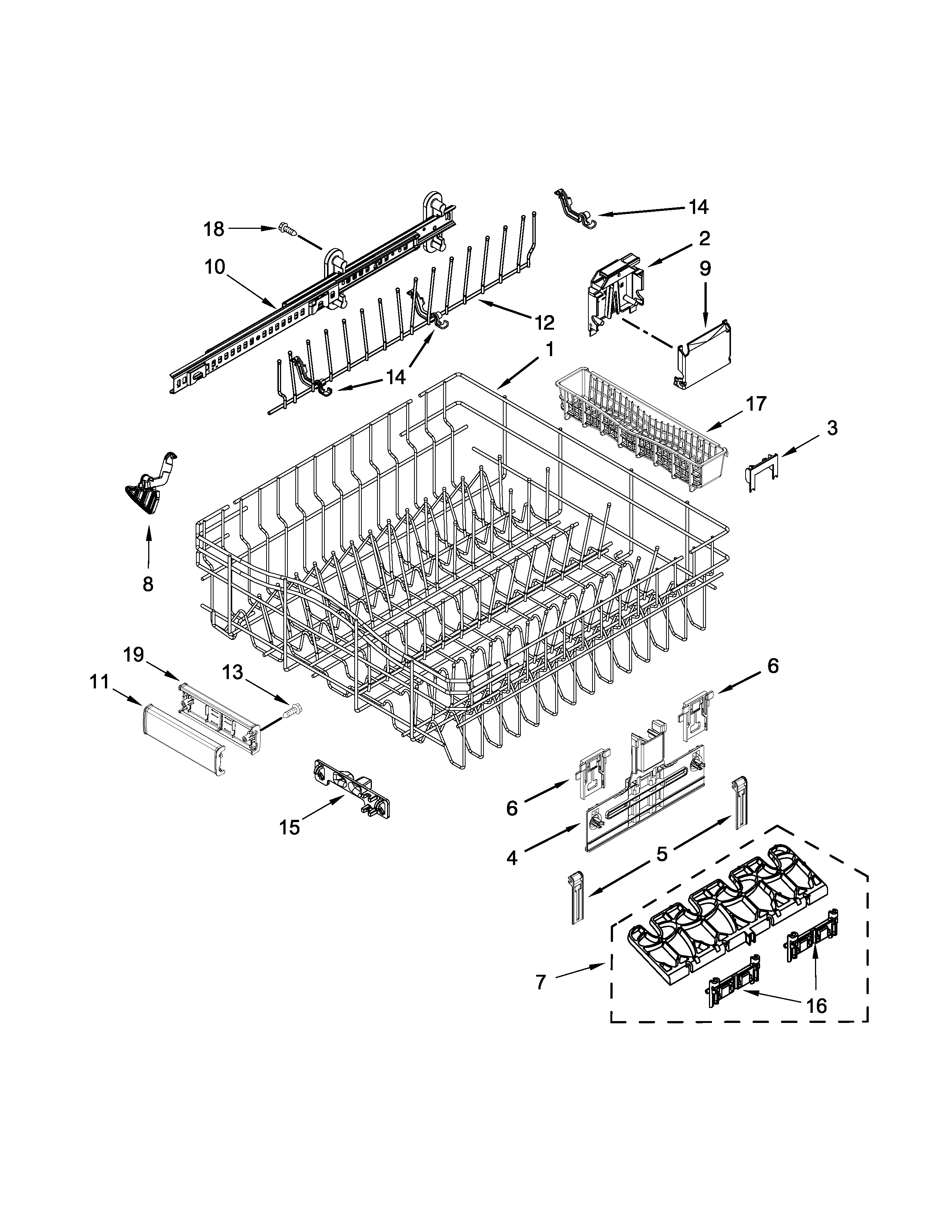 Upper rack and track parts