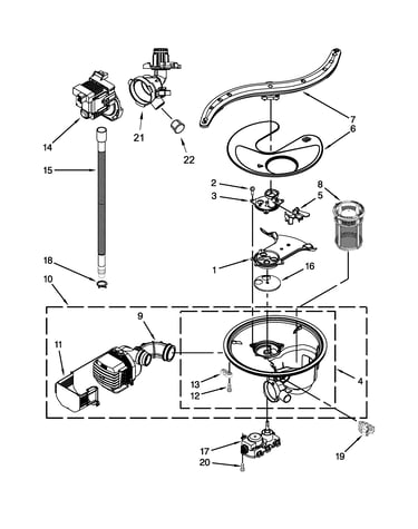 Pump, washarm and motor parts
