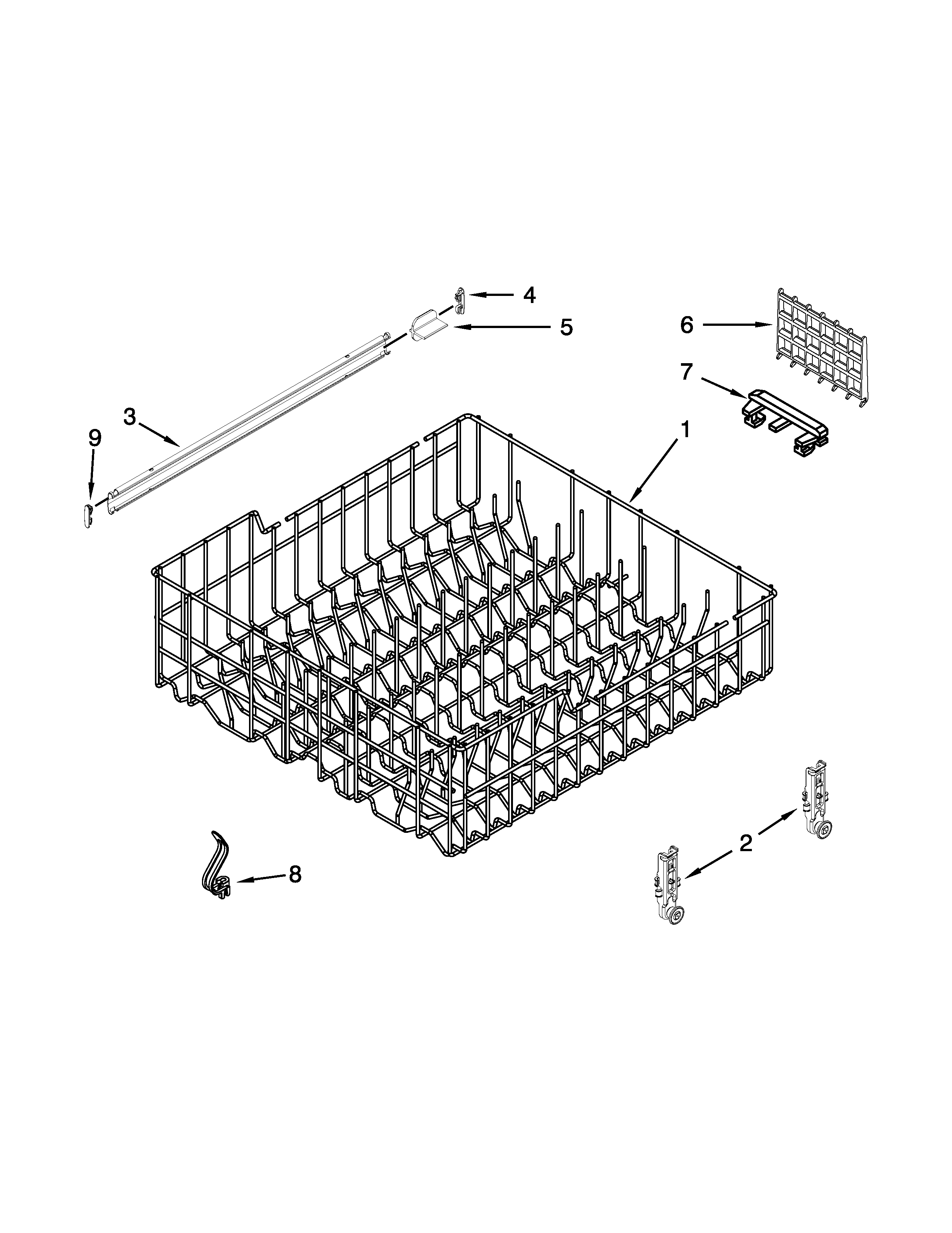 Upper rack and track parts