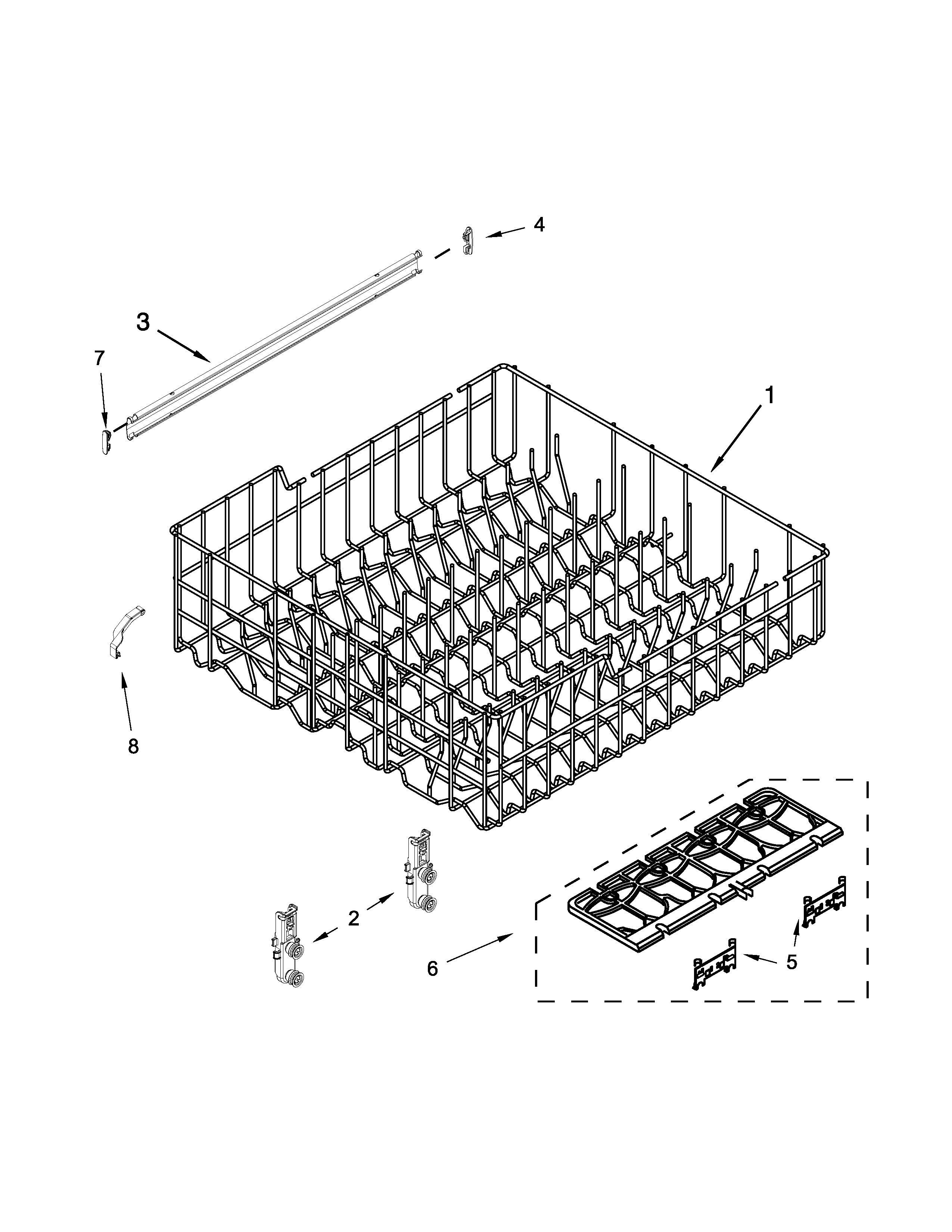 Upper rack and track parts