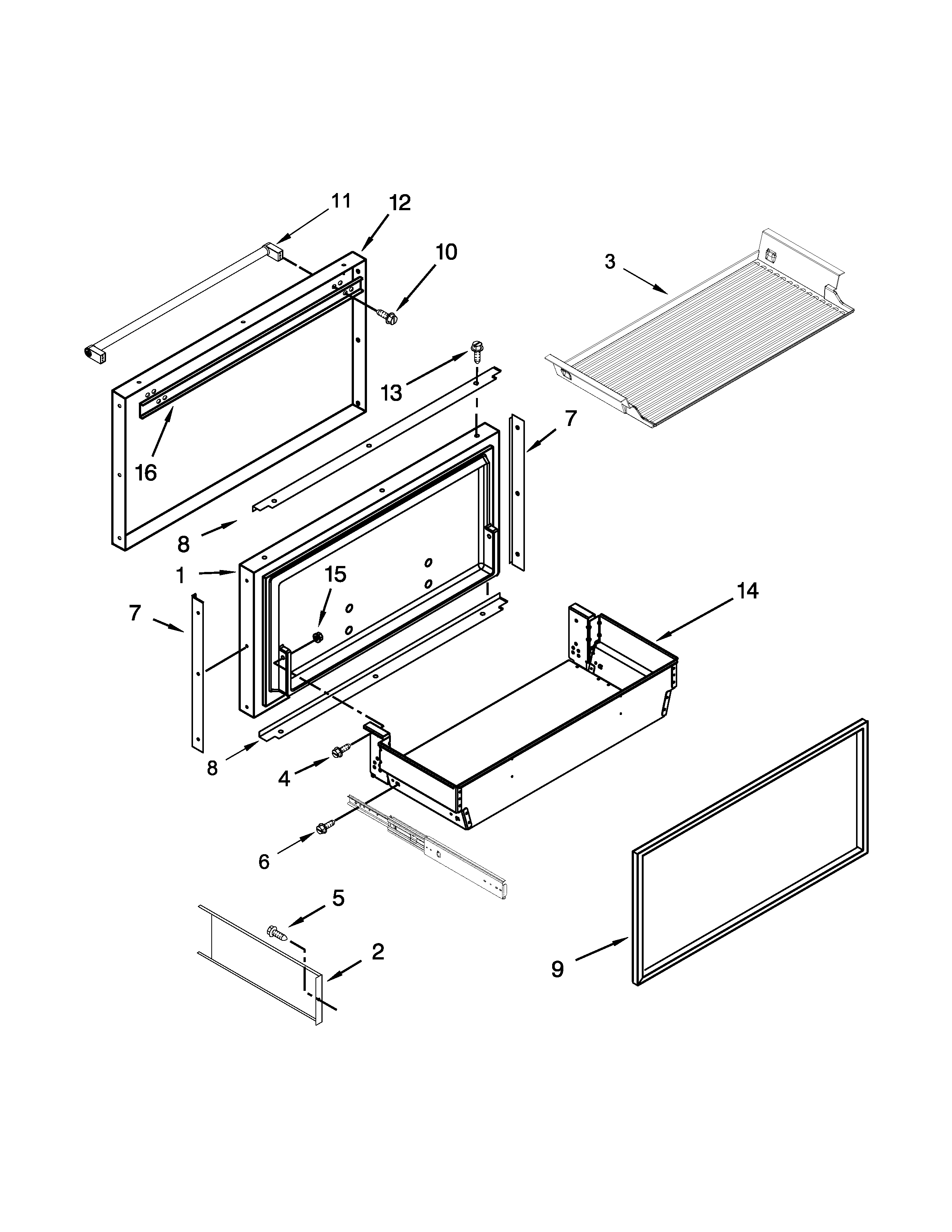 Freezer door and basket parts