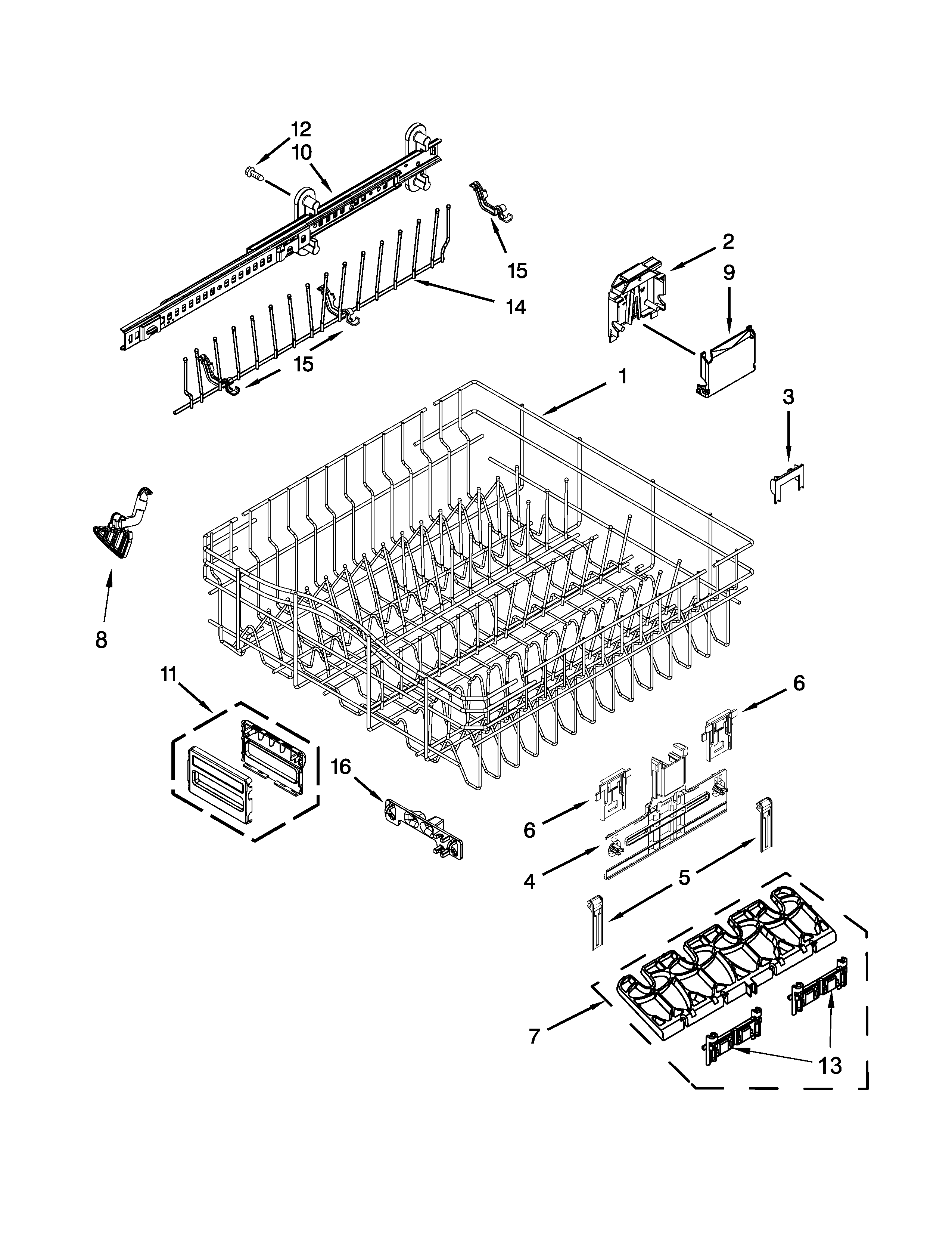 Upper rack and track parts