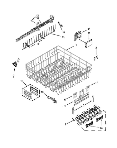Upper rack and track parts