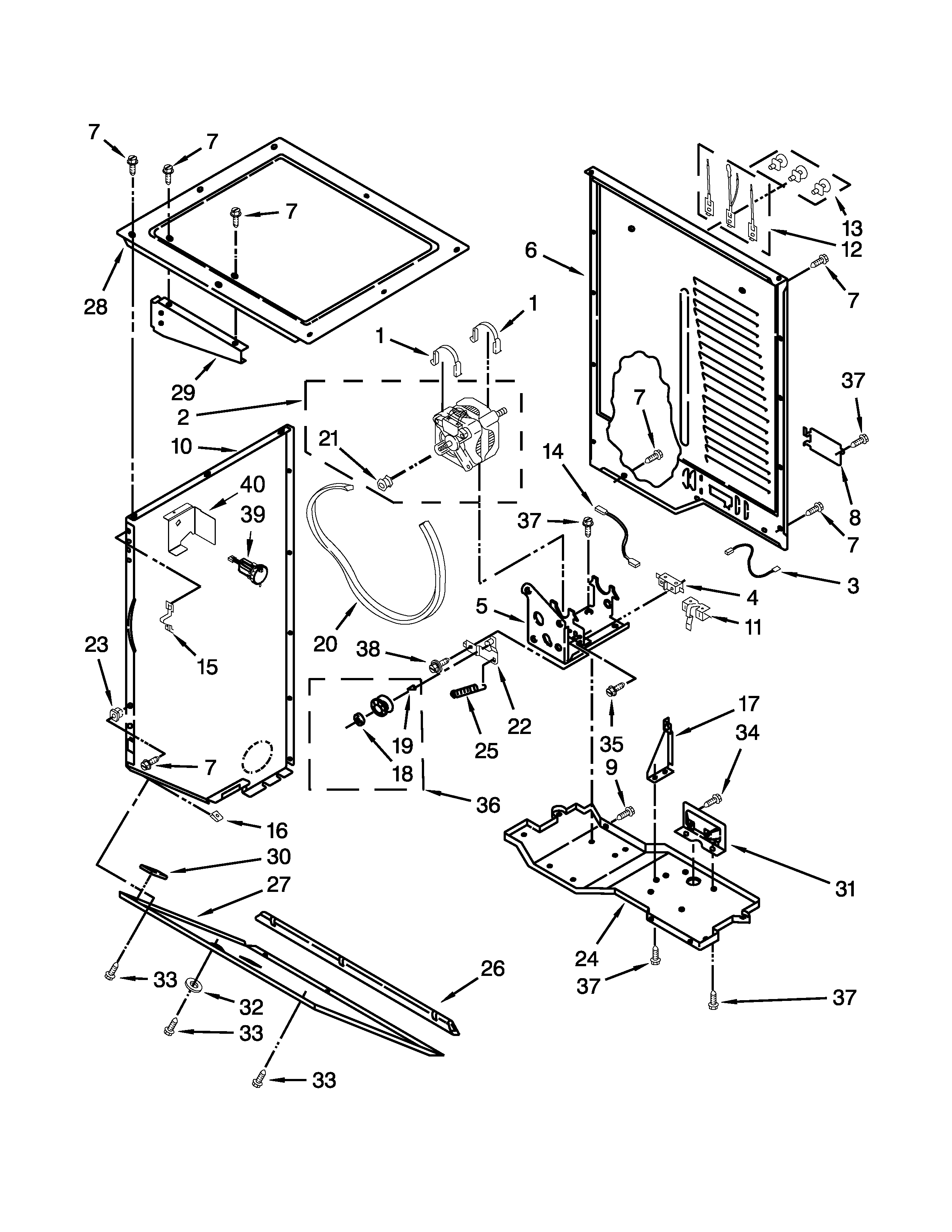 Dryer cabinet and motor parts