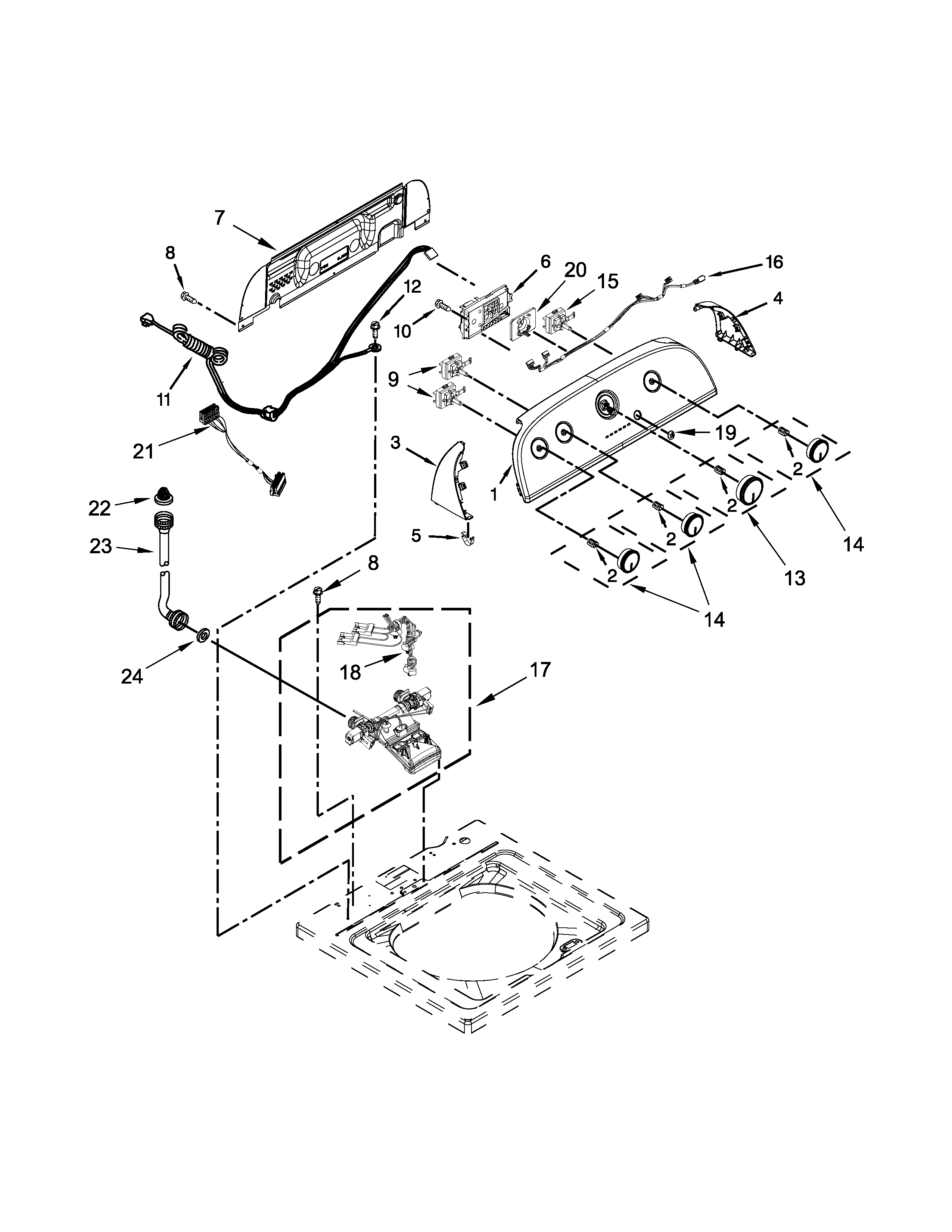 Controls and water inlet parts