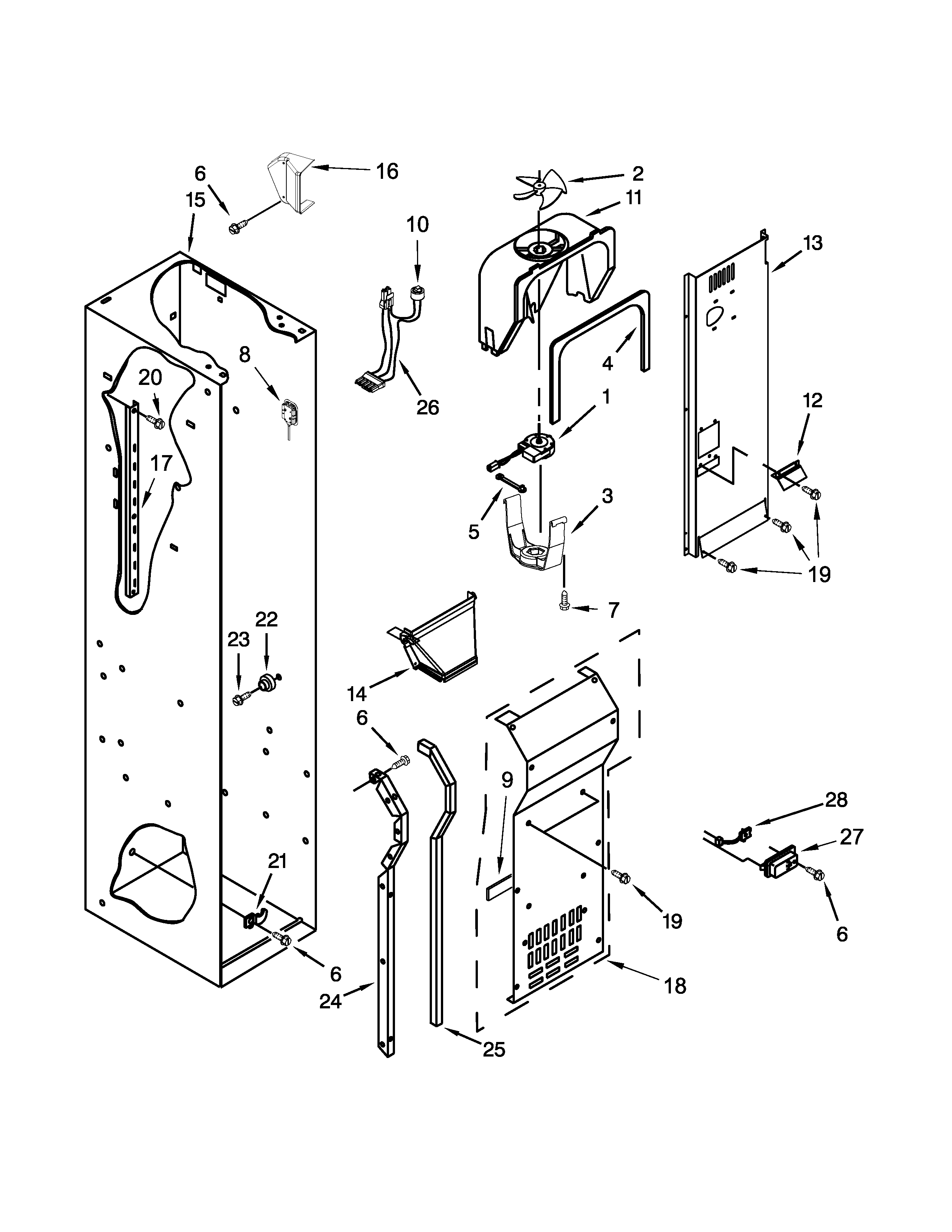 Freezer liner and air flow parts