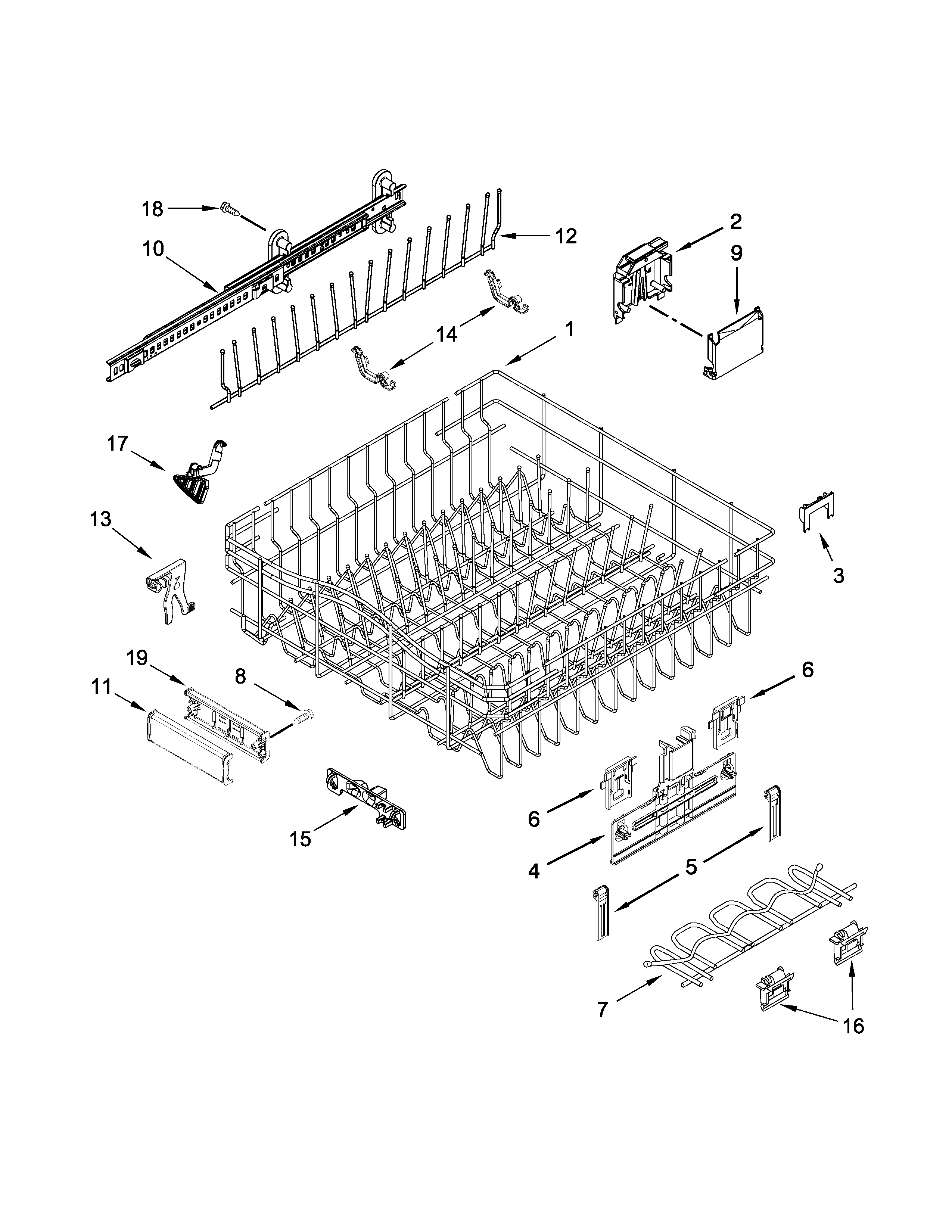 Upper rack and track parts