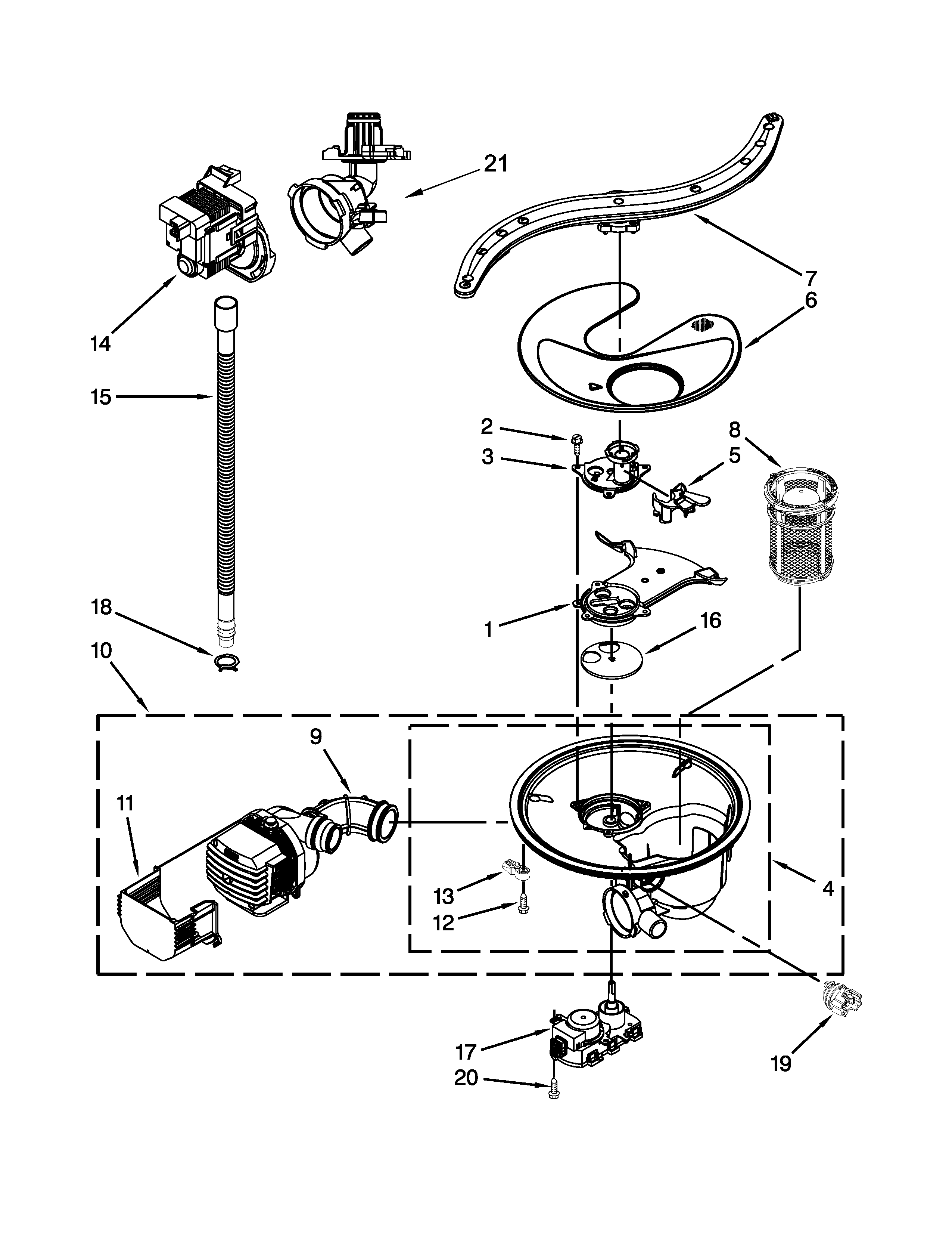Pump, washarm and motor parts