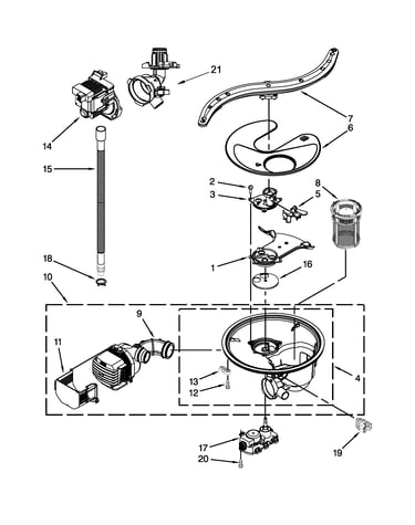 Pump, washarm and motor parts