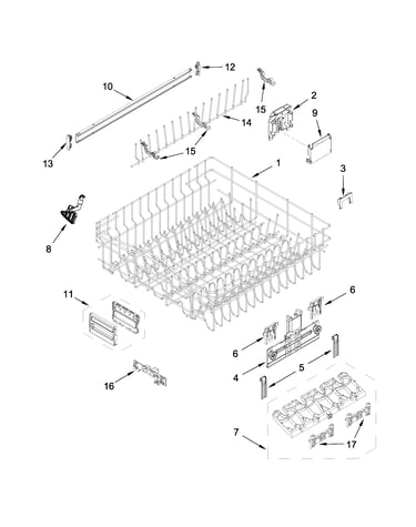 Upper rack and track parts