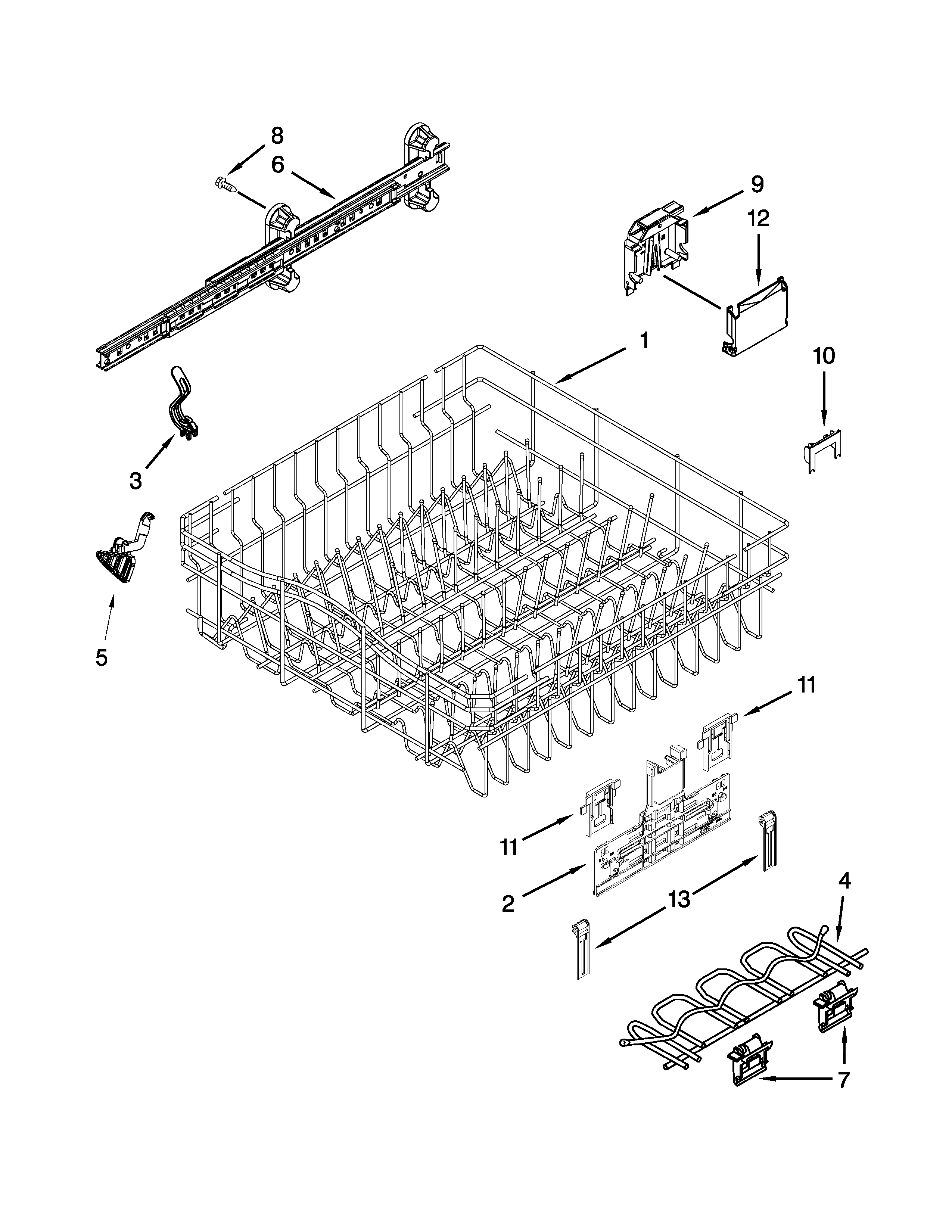 Upper rack and track parts