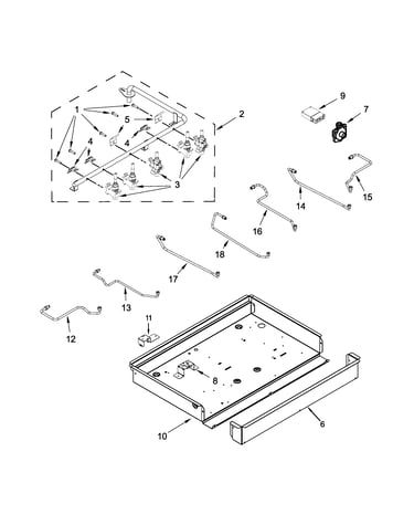 Burner box, gas valves and switch parts