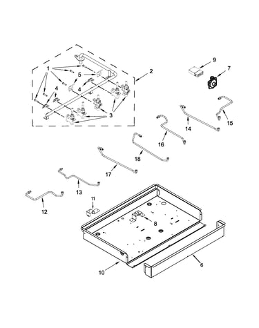 Burner box, gas valves and switch parts