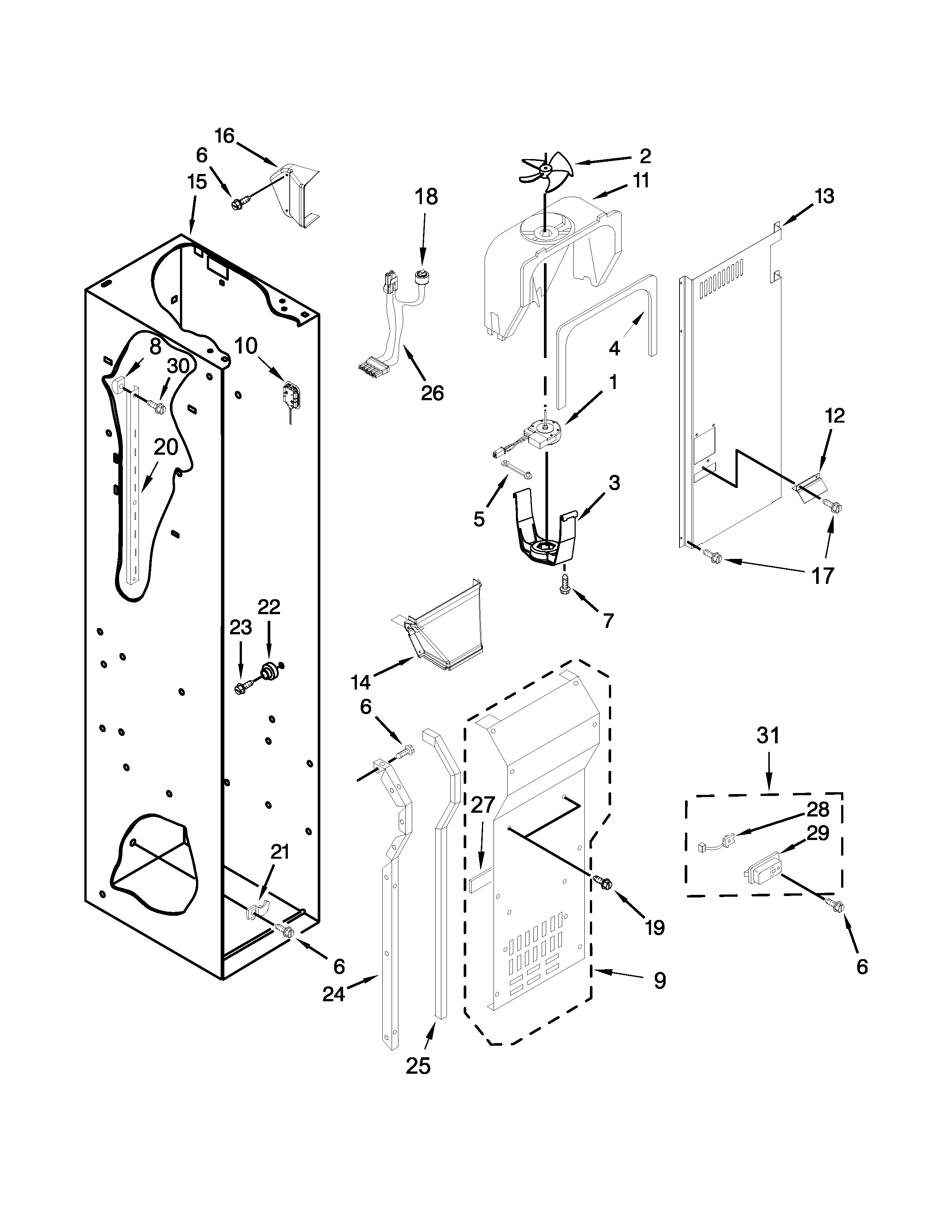 Freezer liner and air flow parts