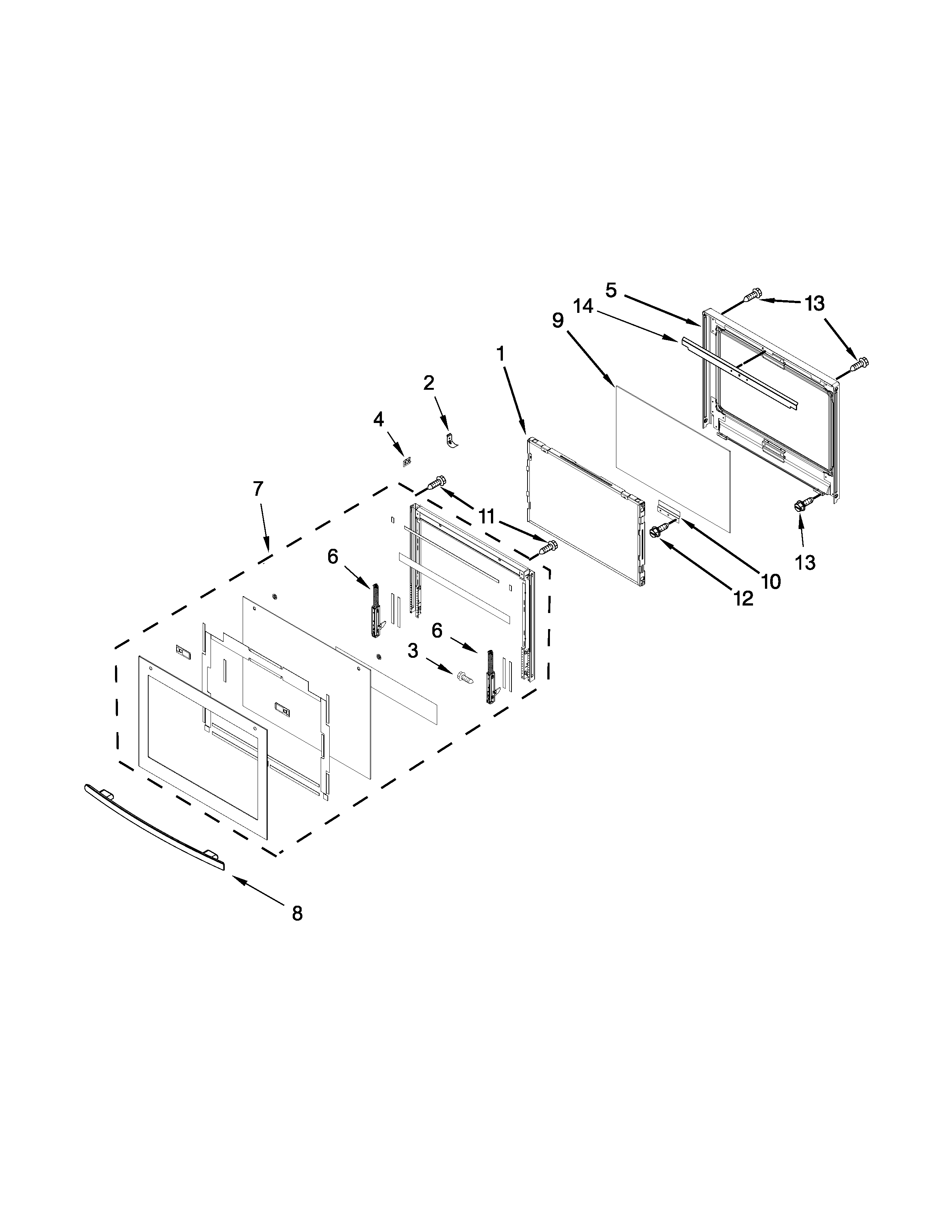 Upper oven door parts