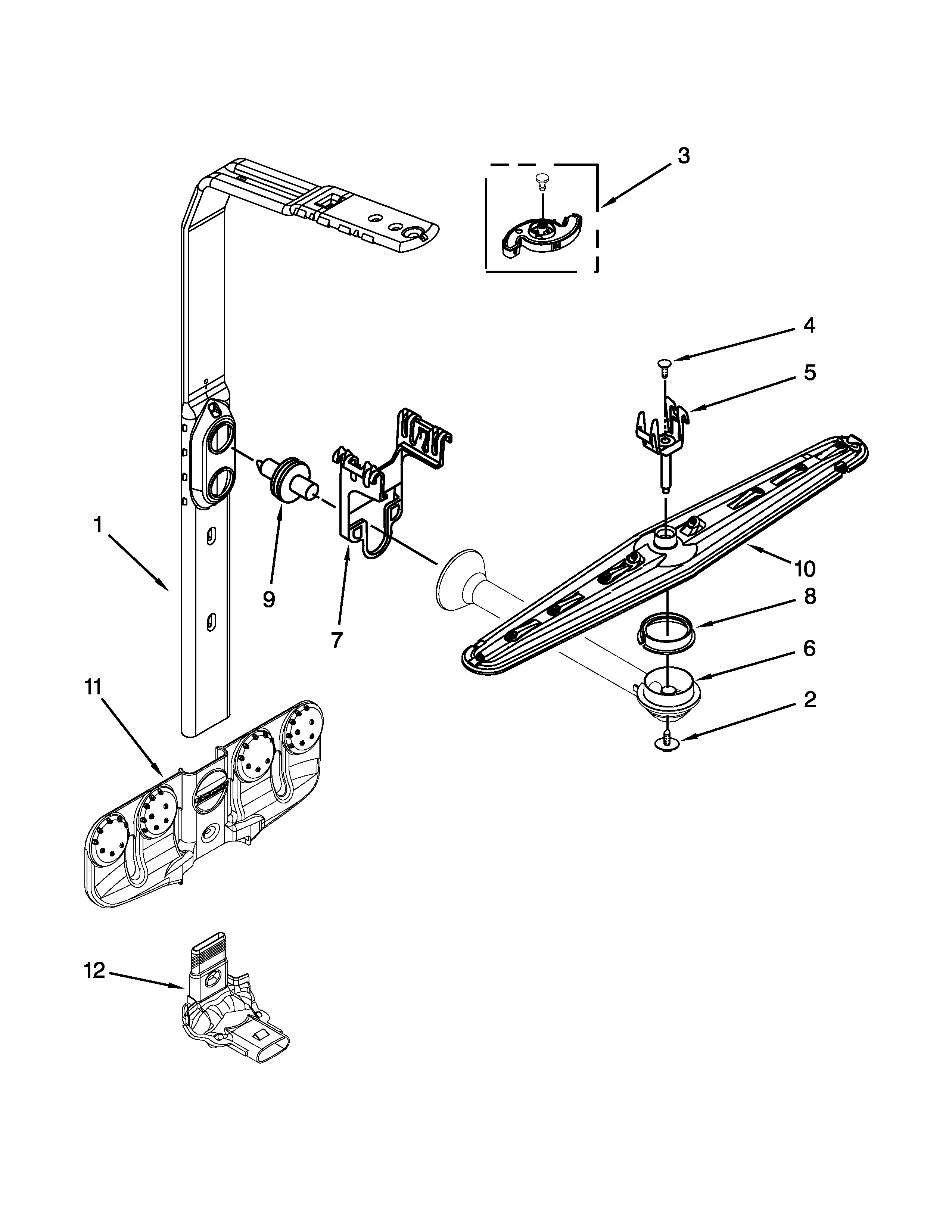 Upper wash and rinse parts