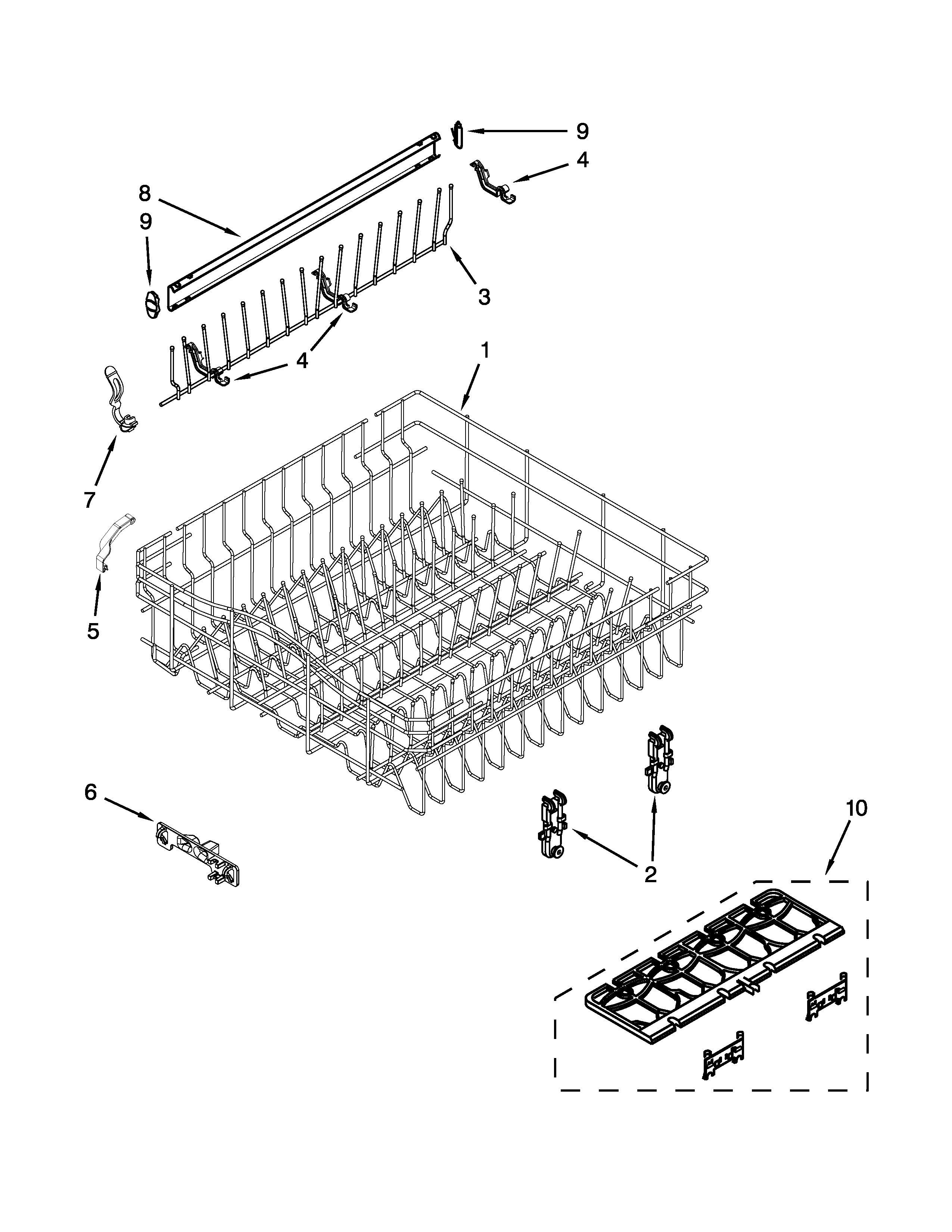 Upper rack and track parts