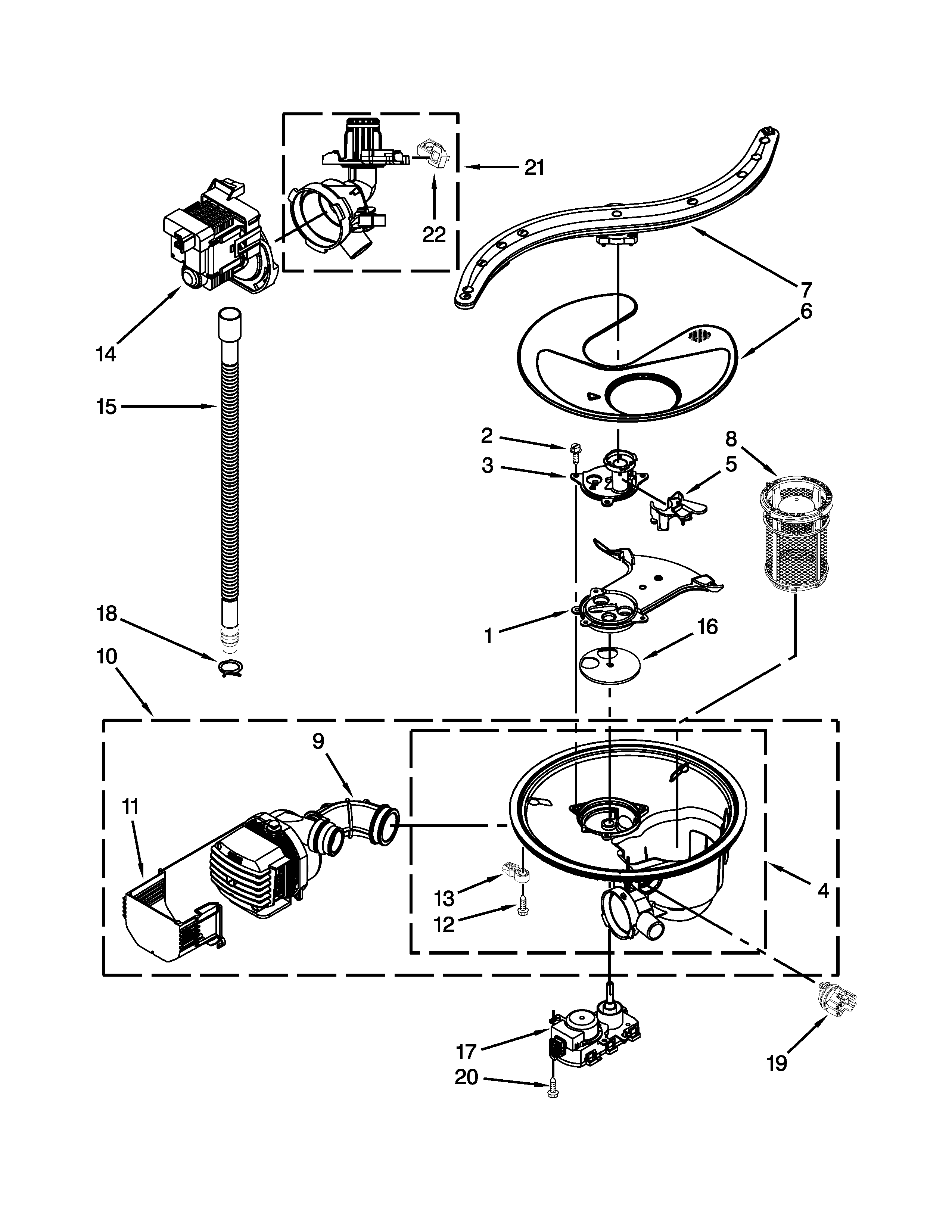 Pump, washarm and motor parts