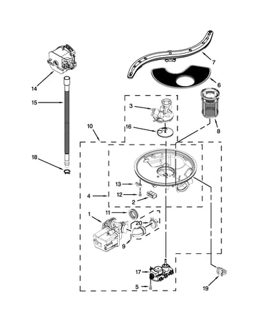 Pump, washarm and motor parts