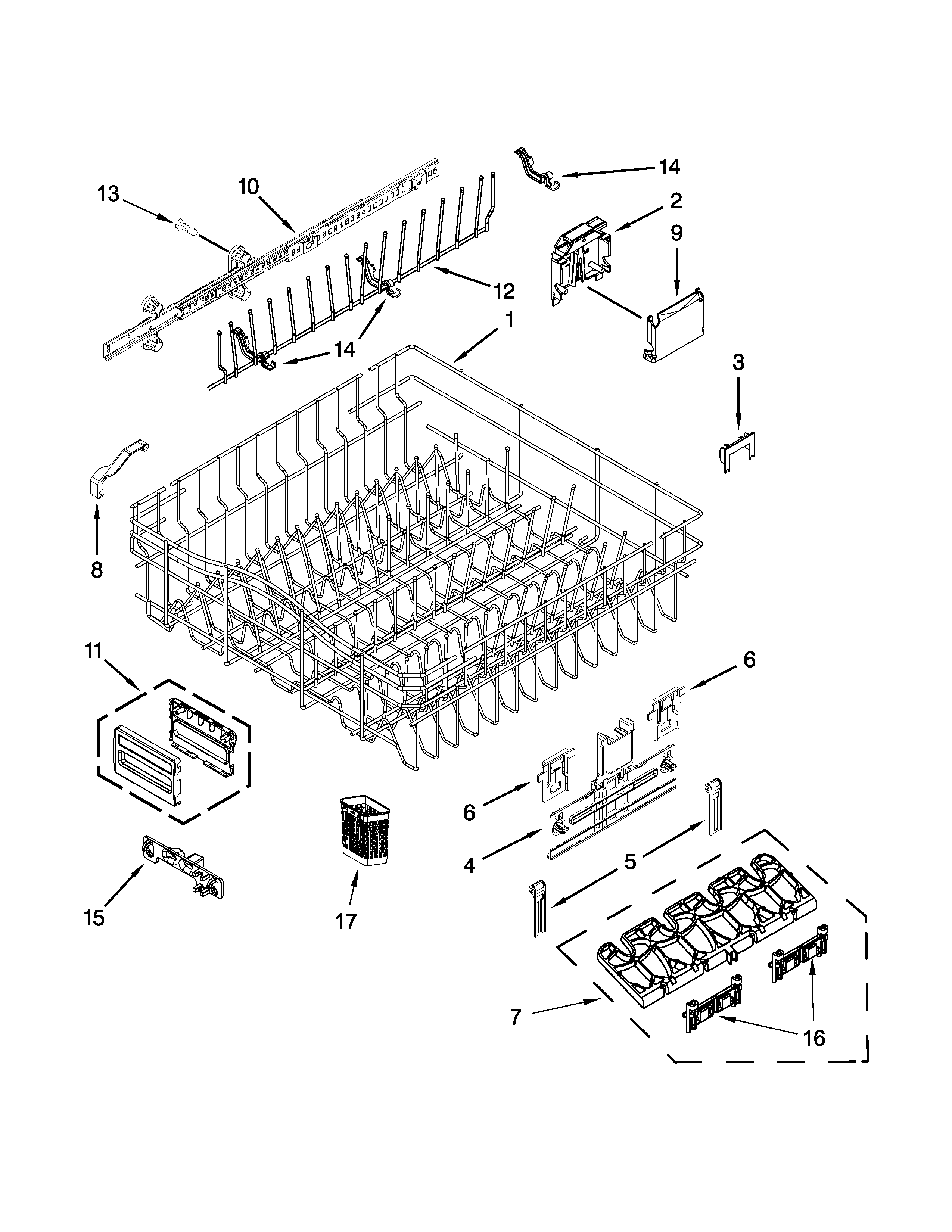 Upper rack and track parts