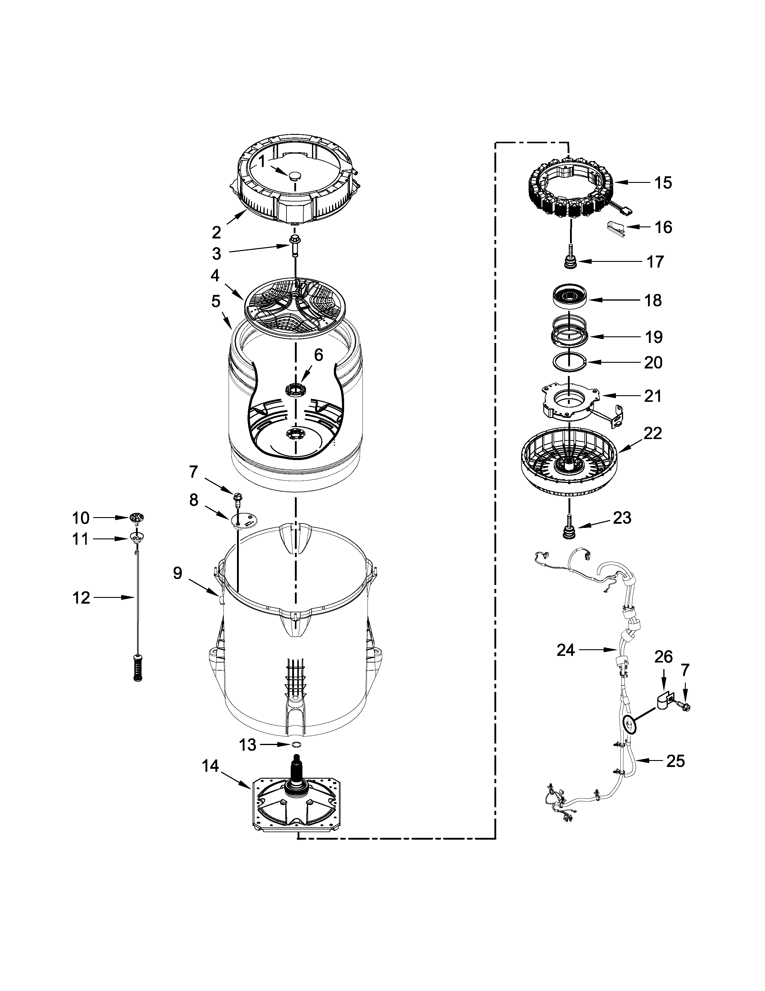 Motor, basket and tub parts