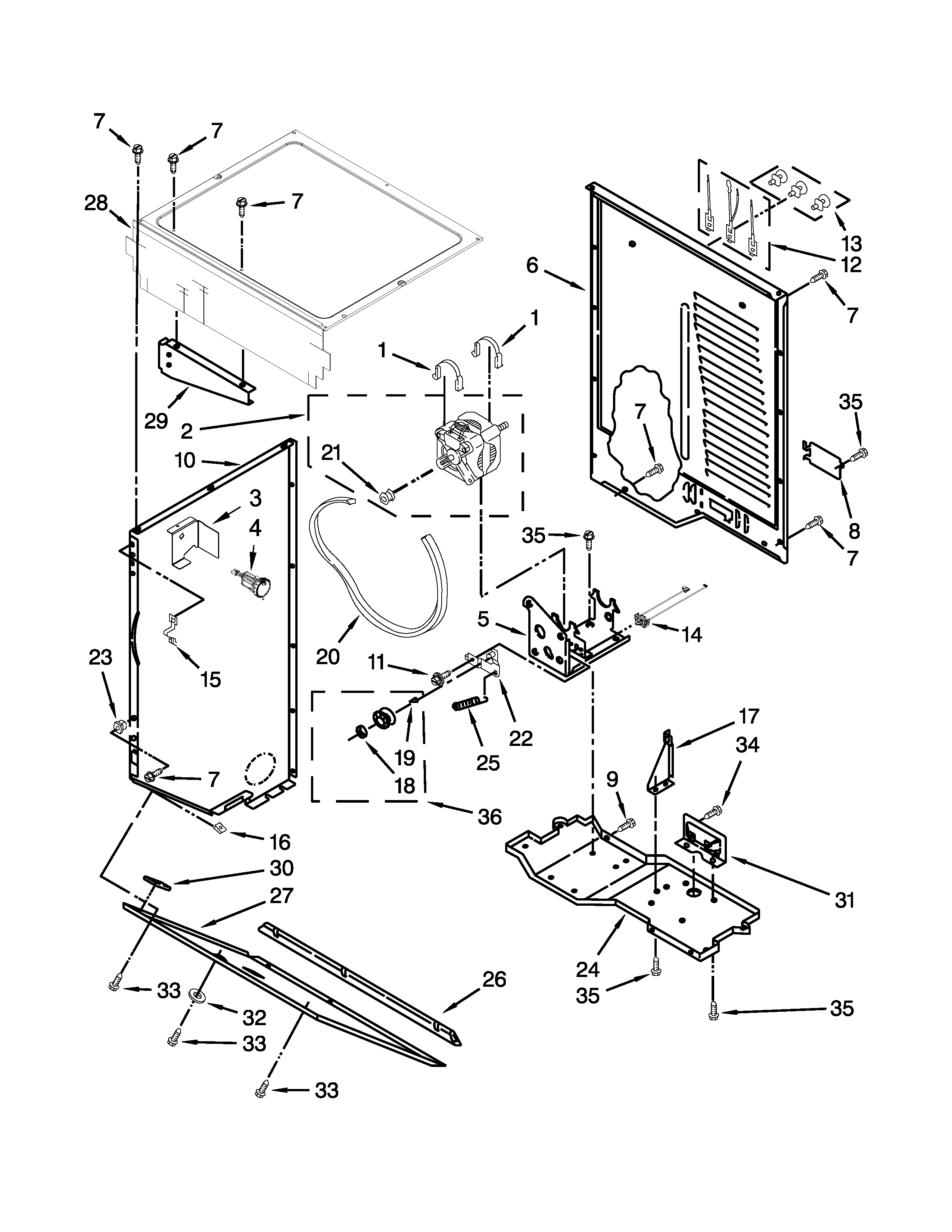 Dryer cabinet and motor parts
