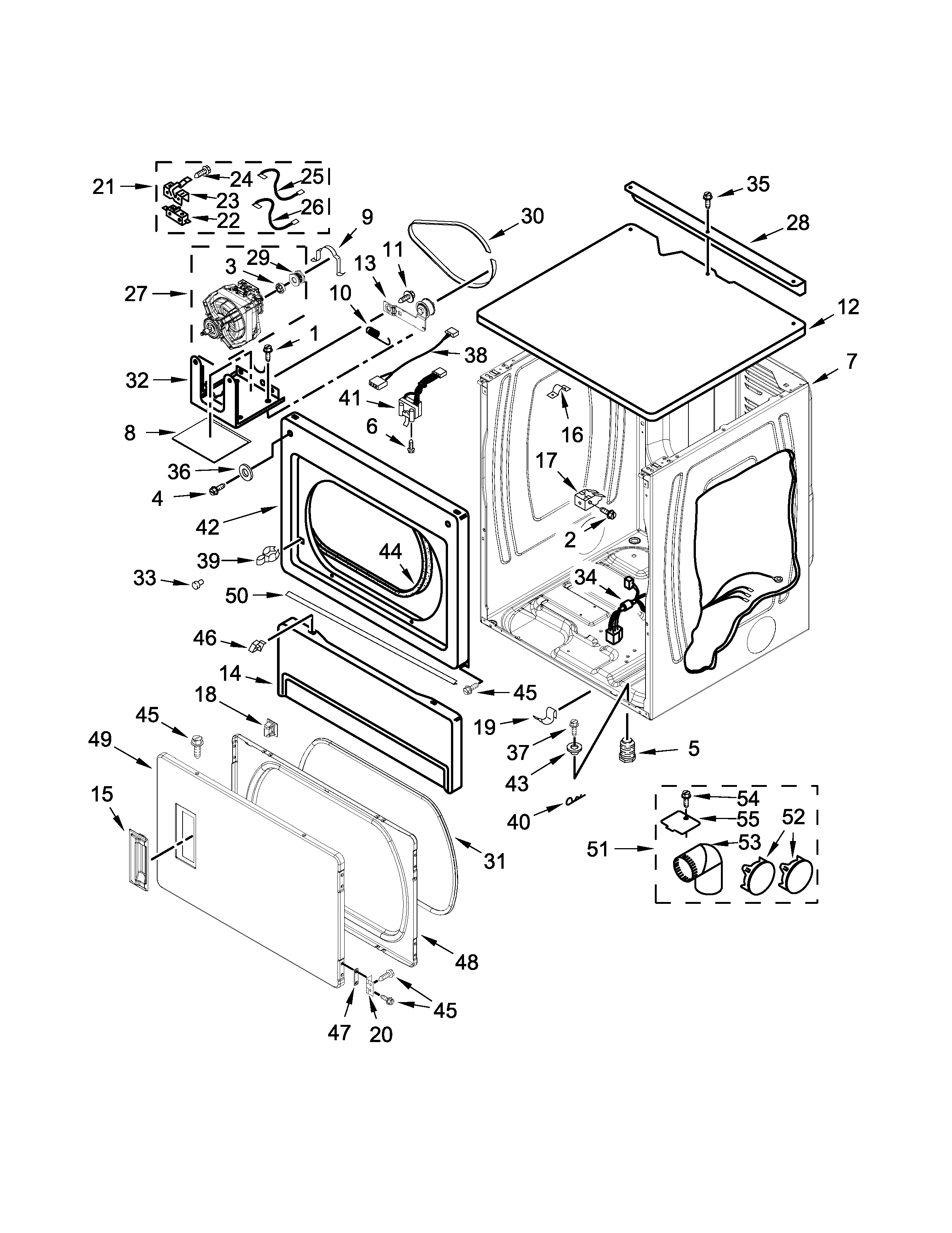 Upper cabinet and front panel parts