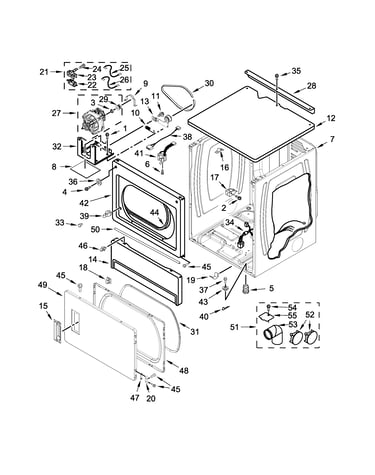 Upper cabinet and front panel parts