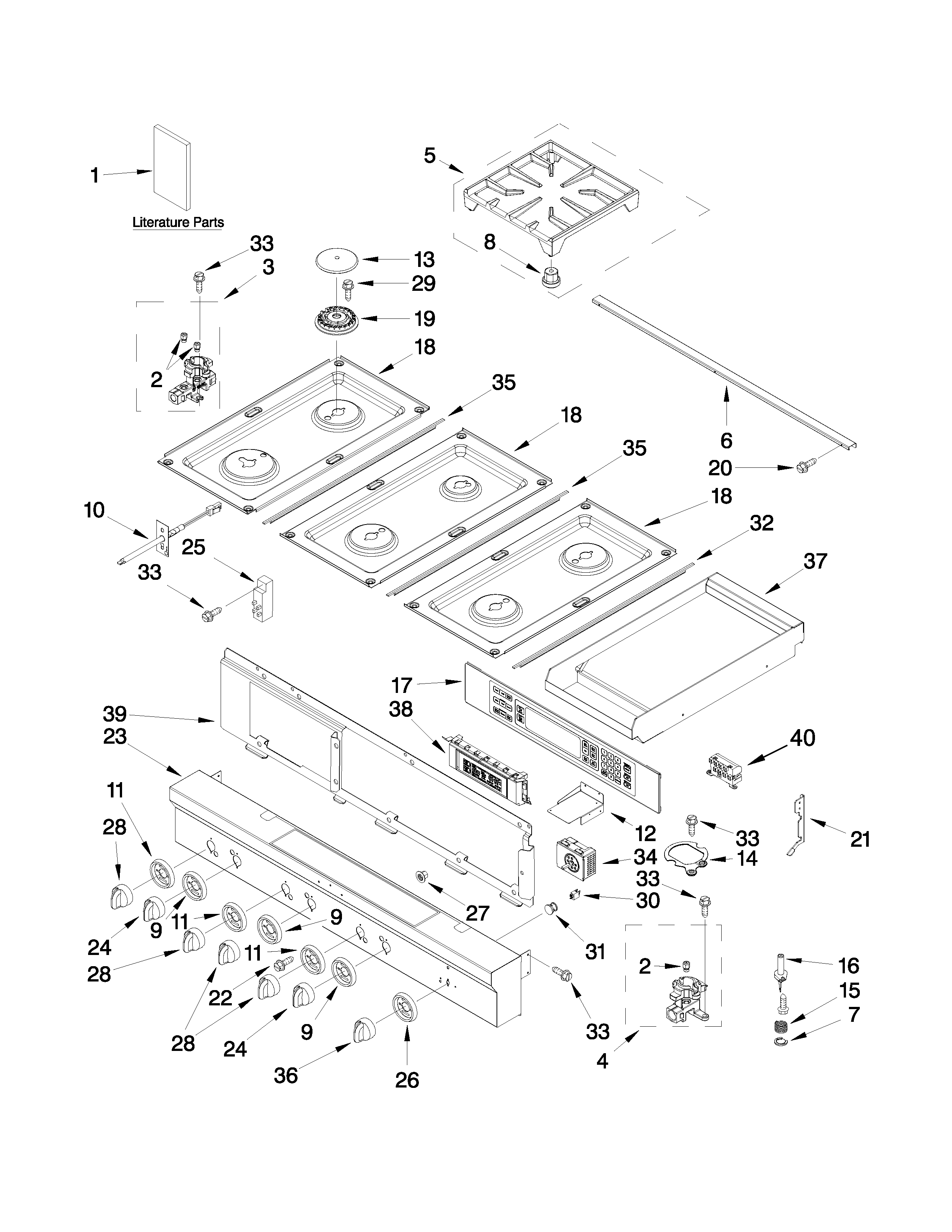 Cooktop, burner and grate parts