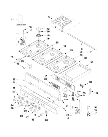 Cooktop, burner and grate parts