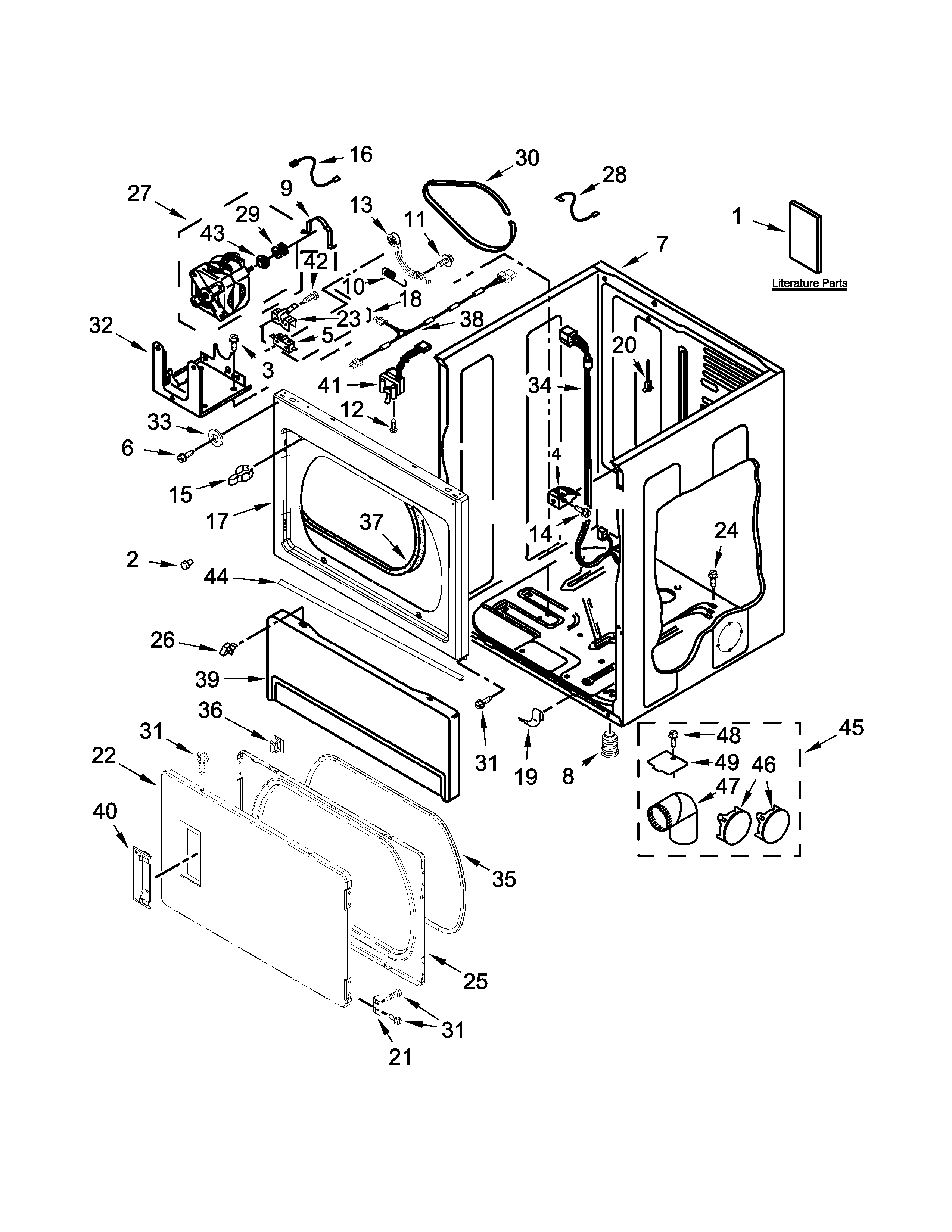 Lower cabinet and front panel parts