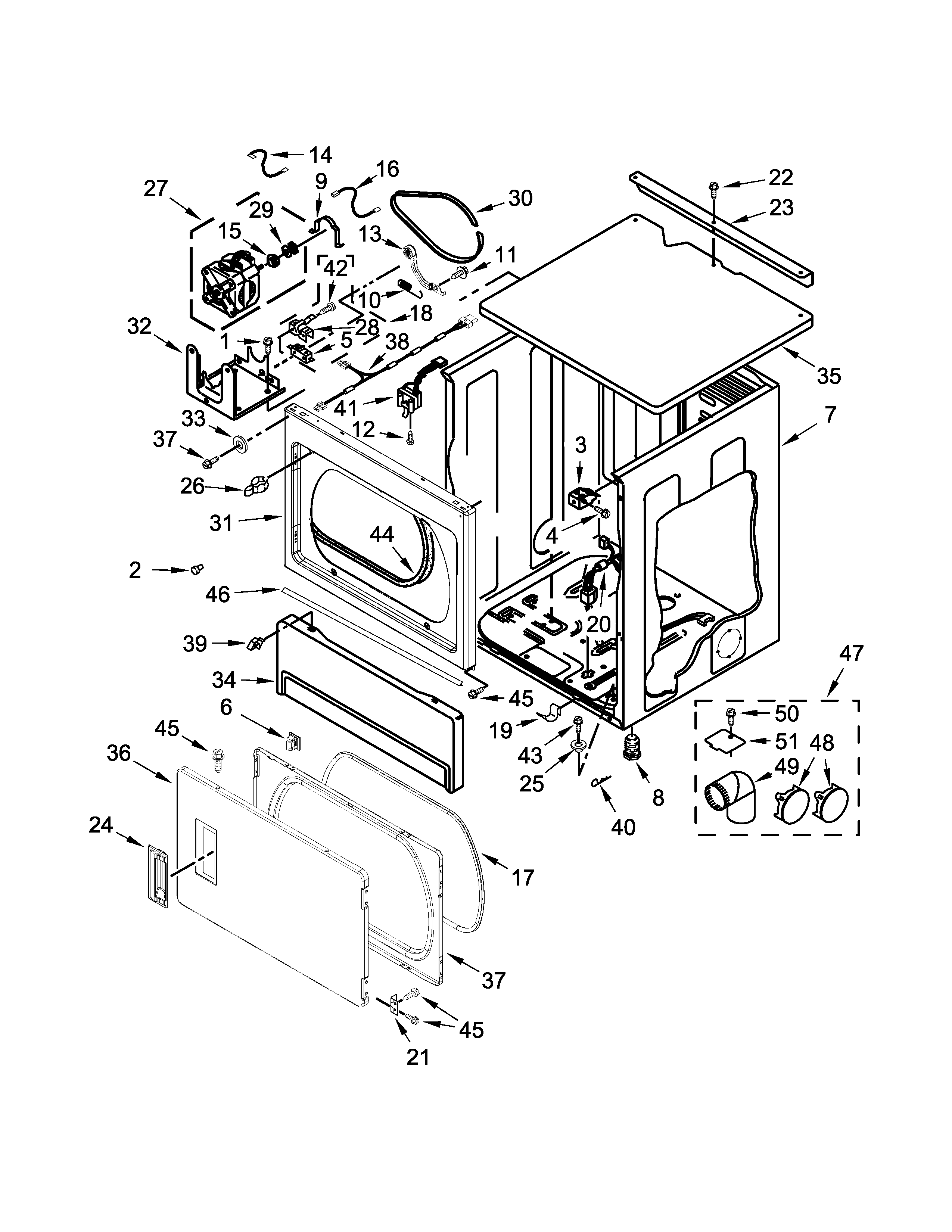 Upper cabinet and front panel parts